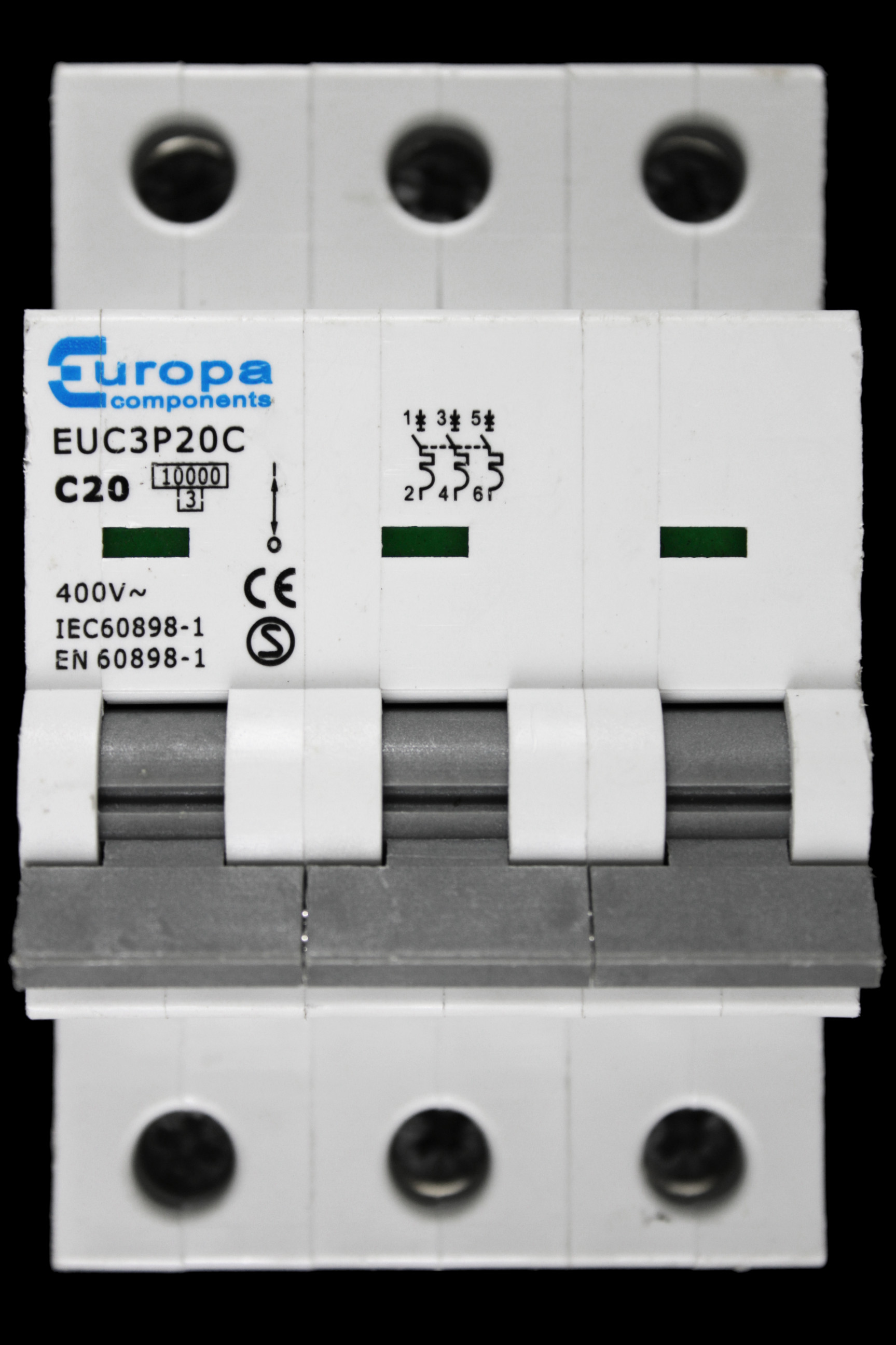 EUROPA 20 AMP CURVE C 10kA TRIPLE POLE MCB CIRCUIT BREAKER EUC3P20C
