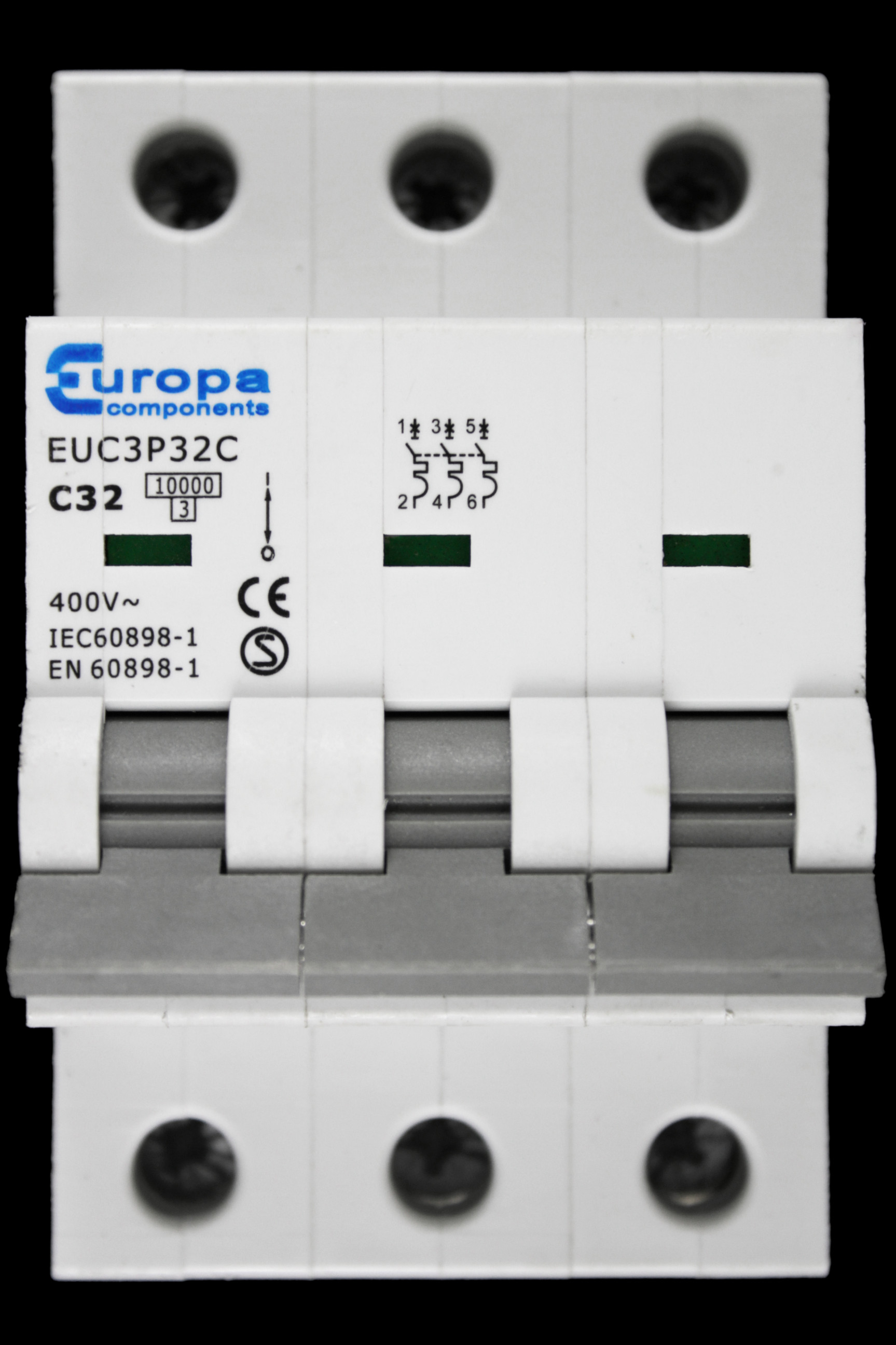 EUROPA 32 AMP CURVE C 10kA TRIPLE POLE MCB CIRCUIT BREAKER EUC3P32C