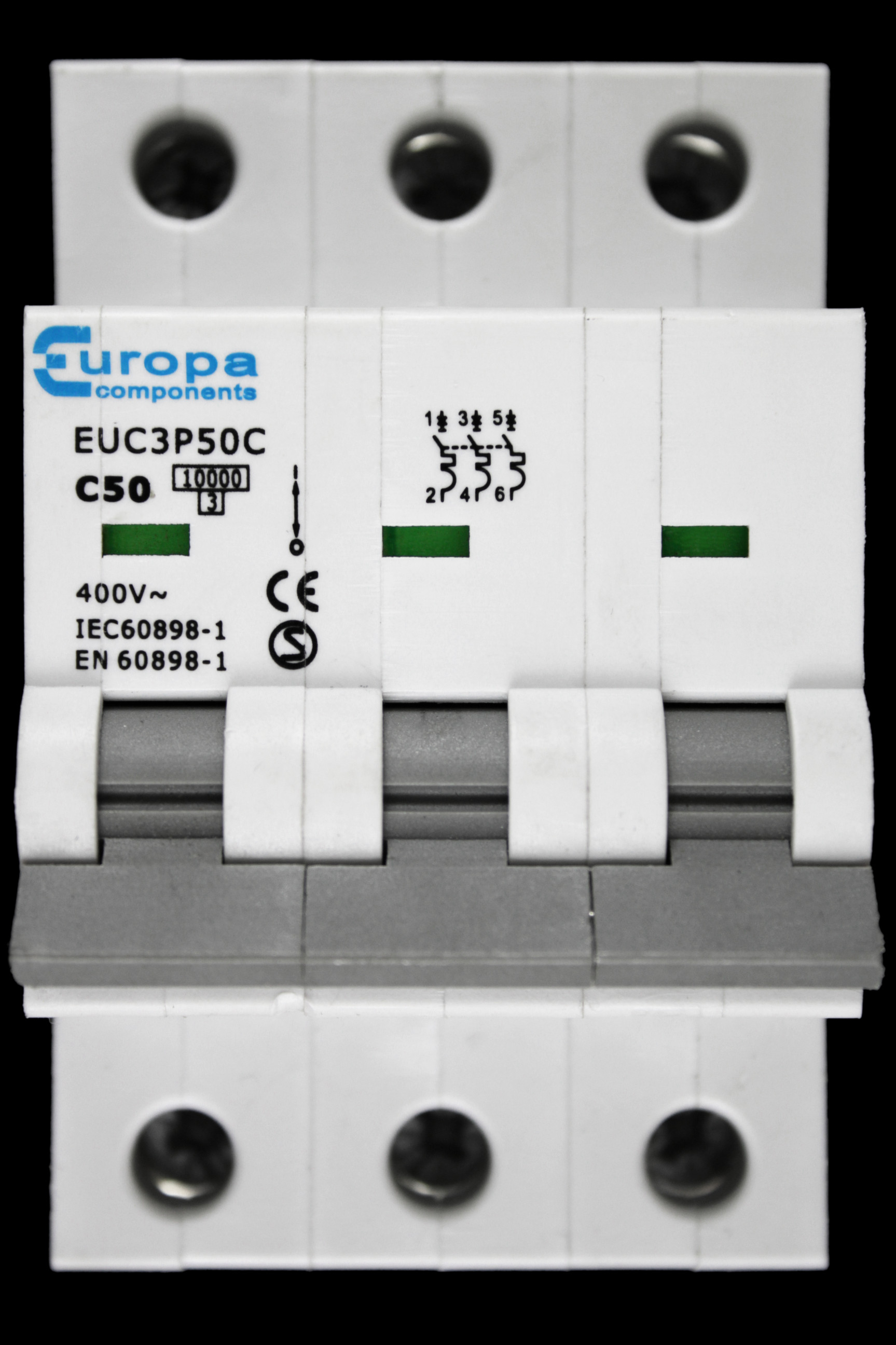 EUROPA 50 AMP CURVE C 10kA TRIPLE POLE MCB CIRCUIT BREAKER EUC3P50C