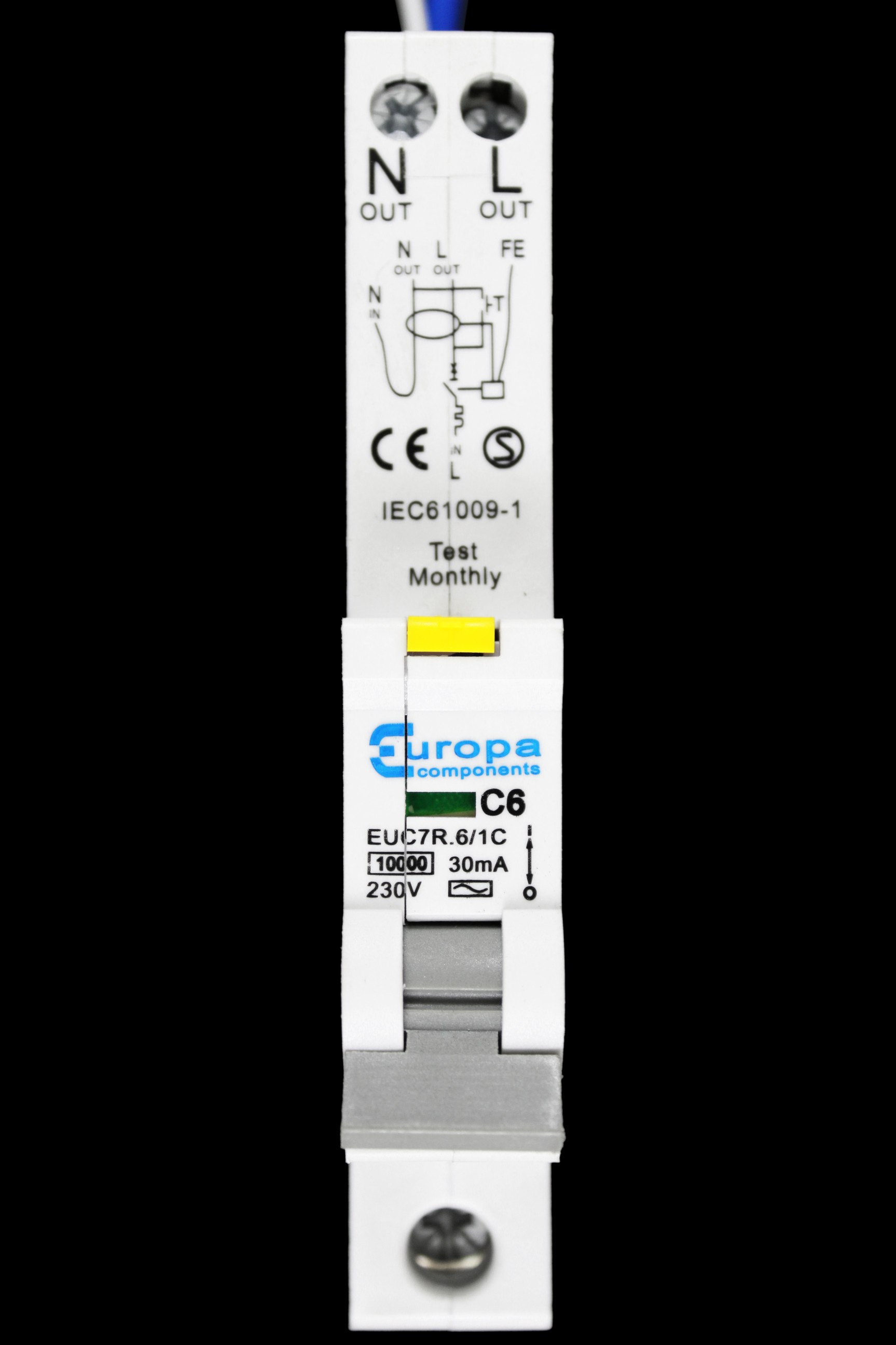 EUROPA 6 AMP CURVE C 10kA 30mA RCBO TYPE AC EUC7R.6/1C