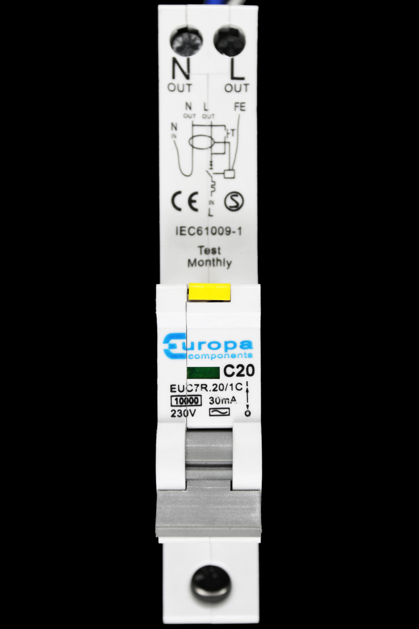 EUROPA 20 AMP CURVE C 10kA 30mA RCBO TYPE AC EUC7R.20/1C