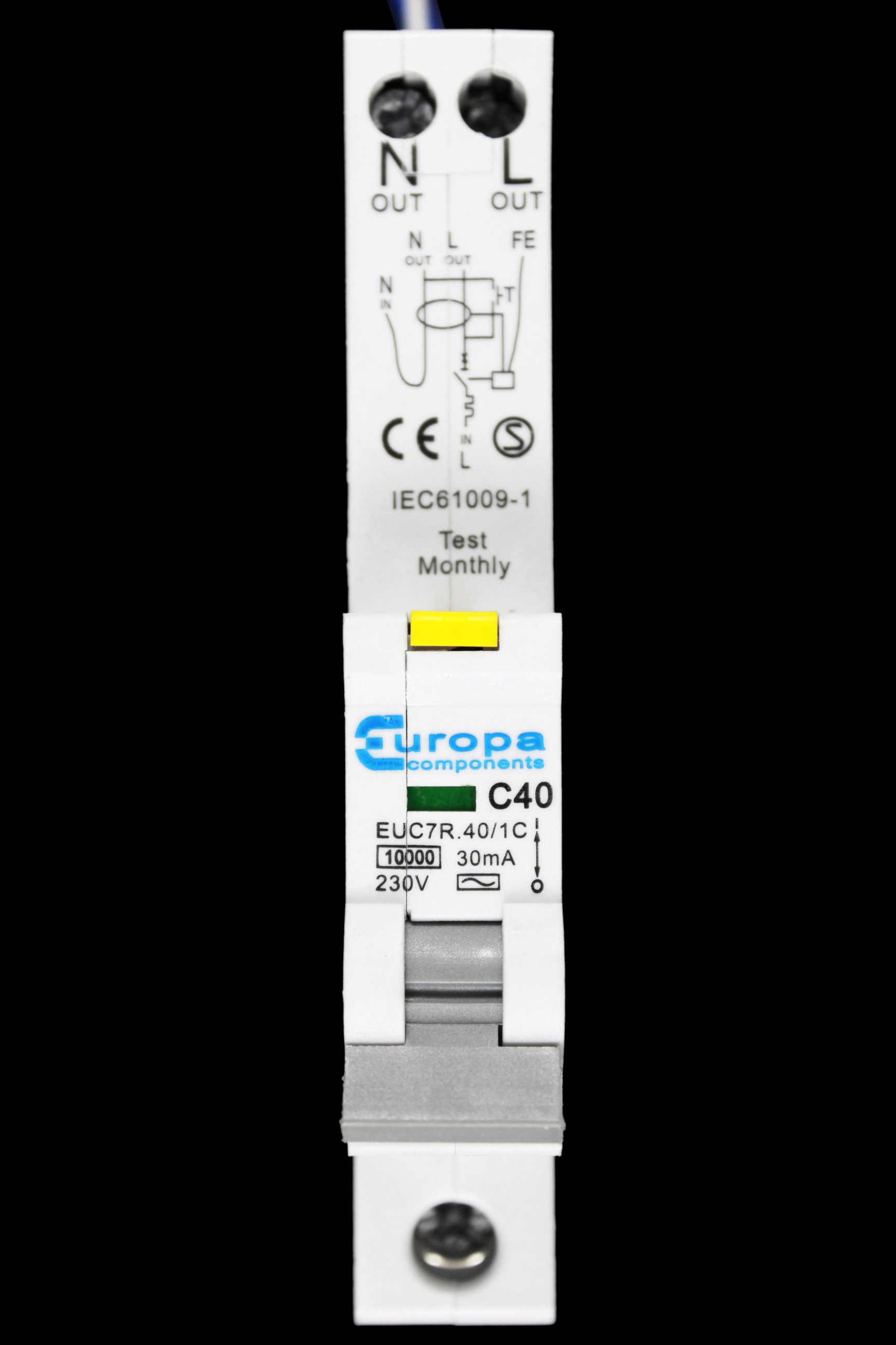 EUROPA 40 AMP CURVE C 10kA 30mA RCBO TYPE AC EUC7R.40/1C