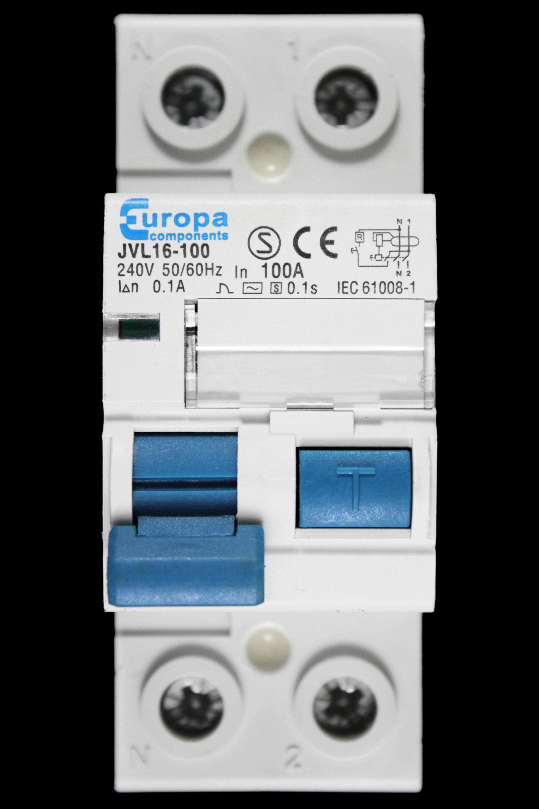 EUROPA 100 AMP 100mA DOUBLE POLE RCD TYPE AC JVL16100 Used Circuit
