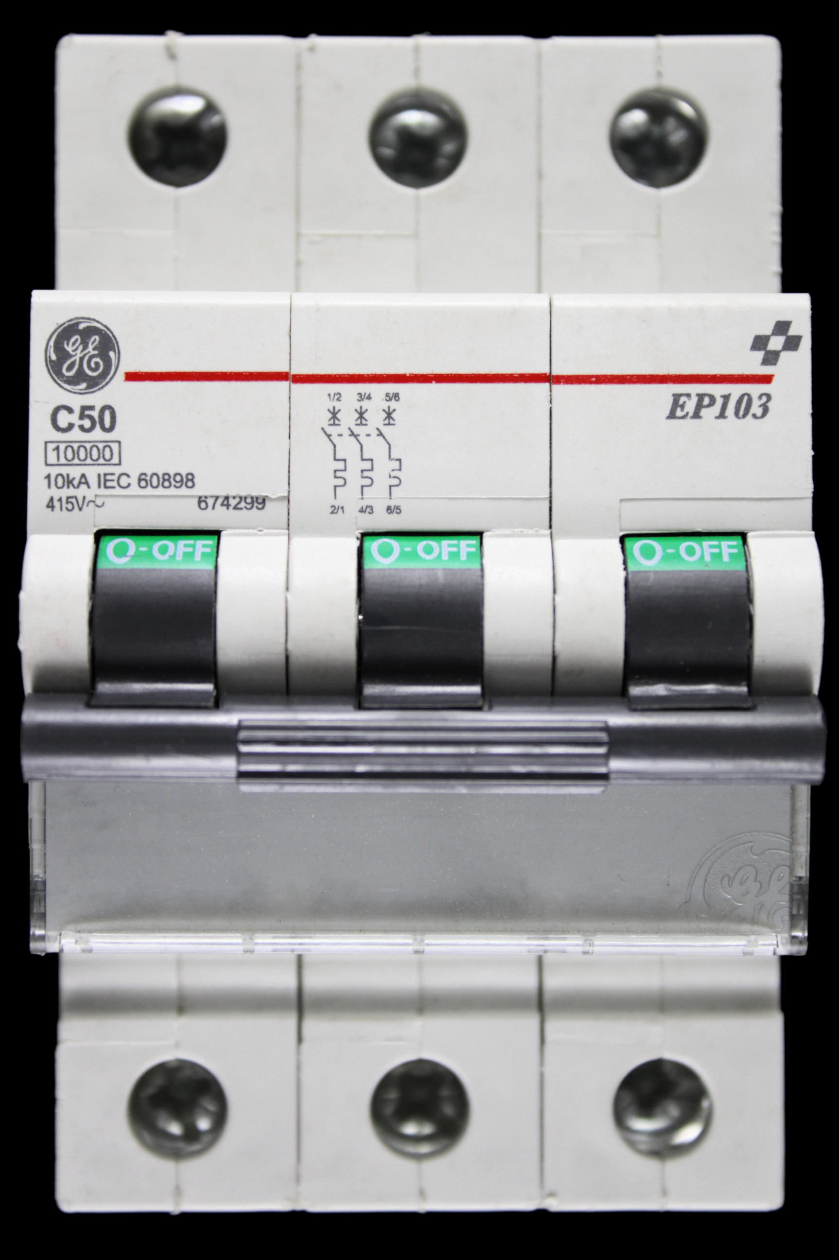 GENERAL ELECTRIC 50 AMP CURVE C 10kA TRIPLE POLE MCB CIRCUIT BREAKER EP103