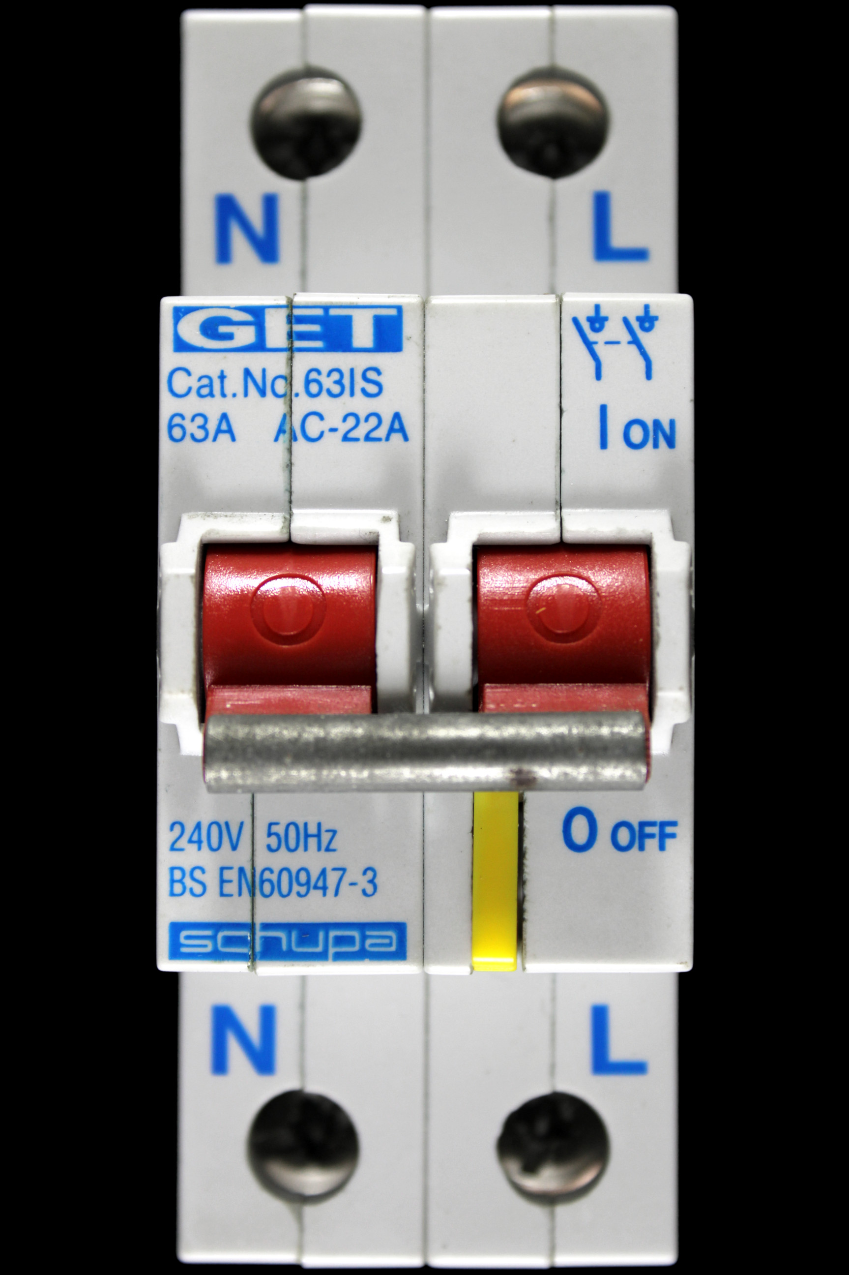 GET 63 DOUBLE POLE MAIN SWITCH DISCONNECTOR 63IS SCHUPA AC-22A