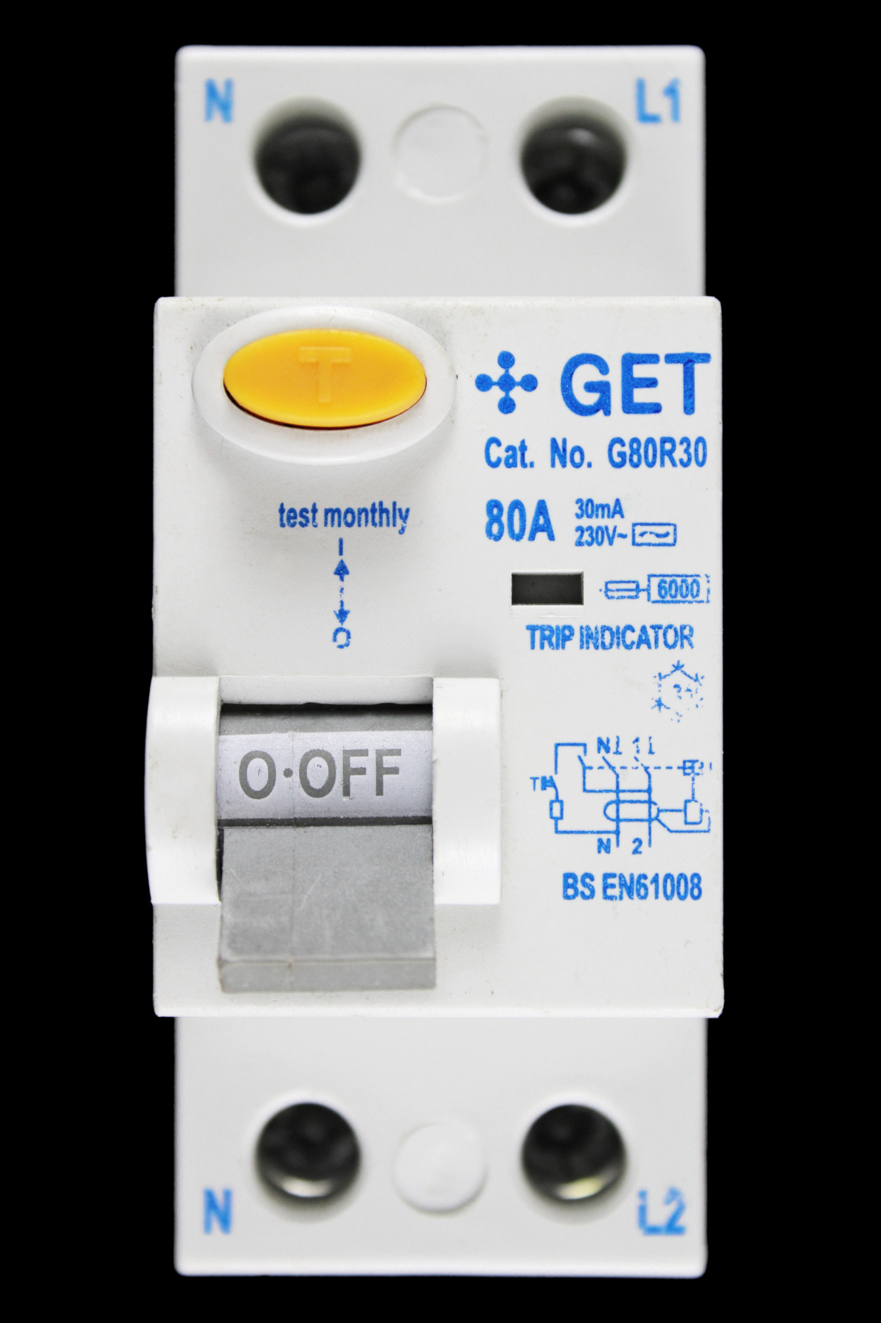 GET 80 AMP 30mA DOUBLE POLE RCD TYPE AC G80R30