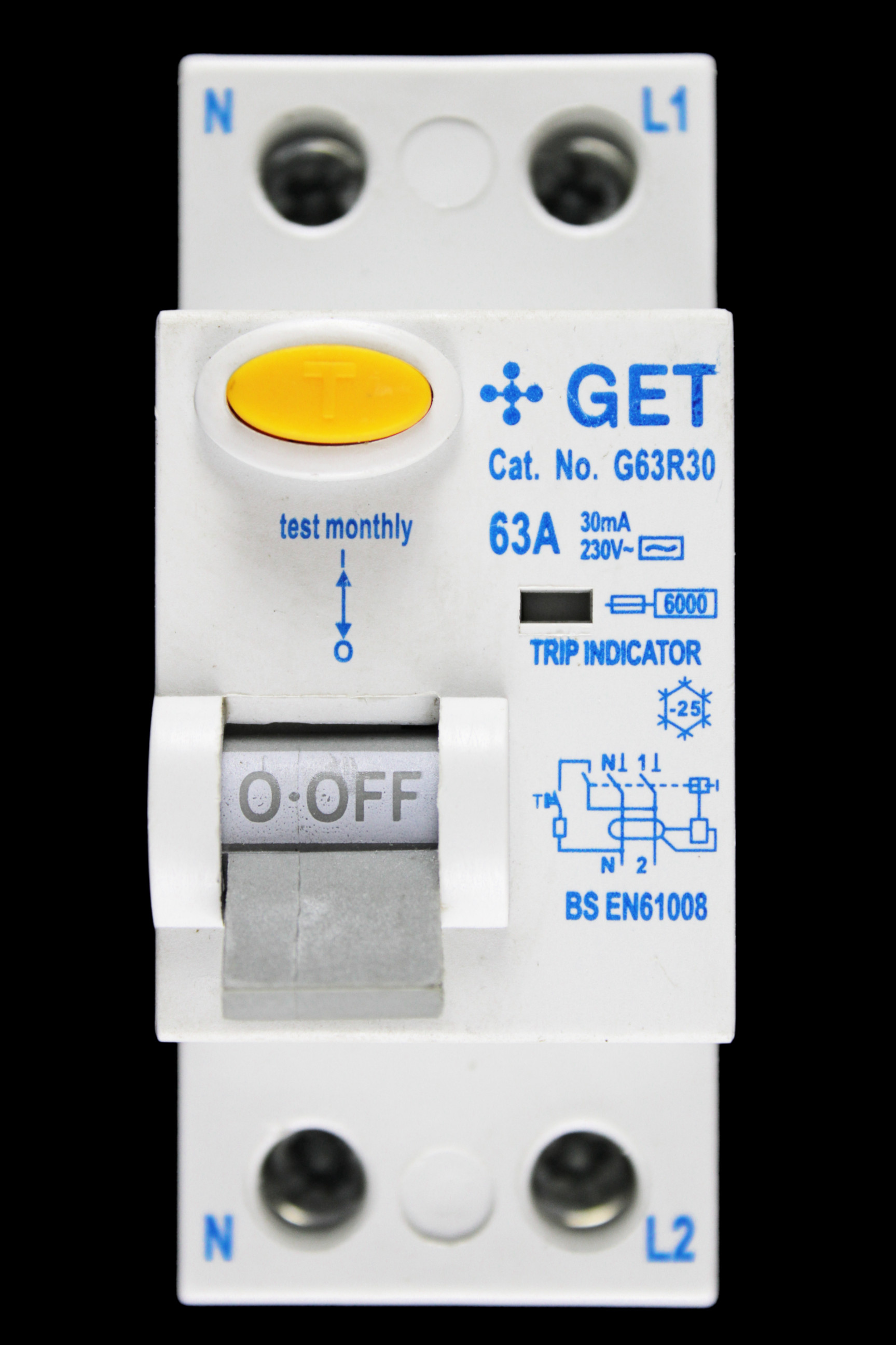 GET 63 AMP 30mA DOUBLE POLE RCD TYPE AC G63R30