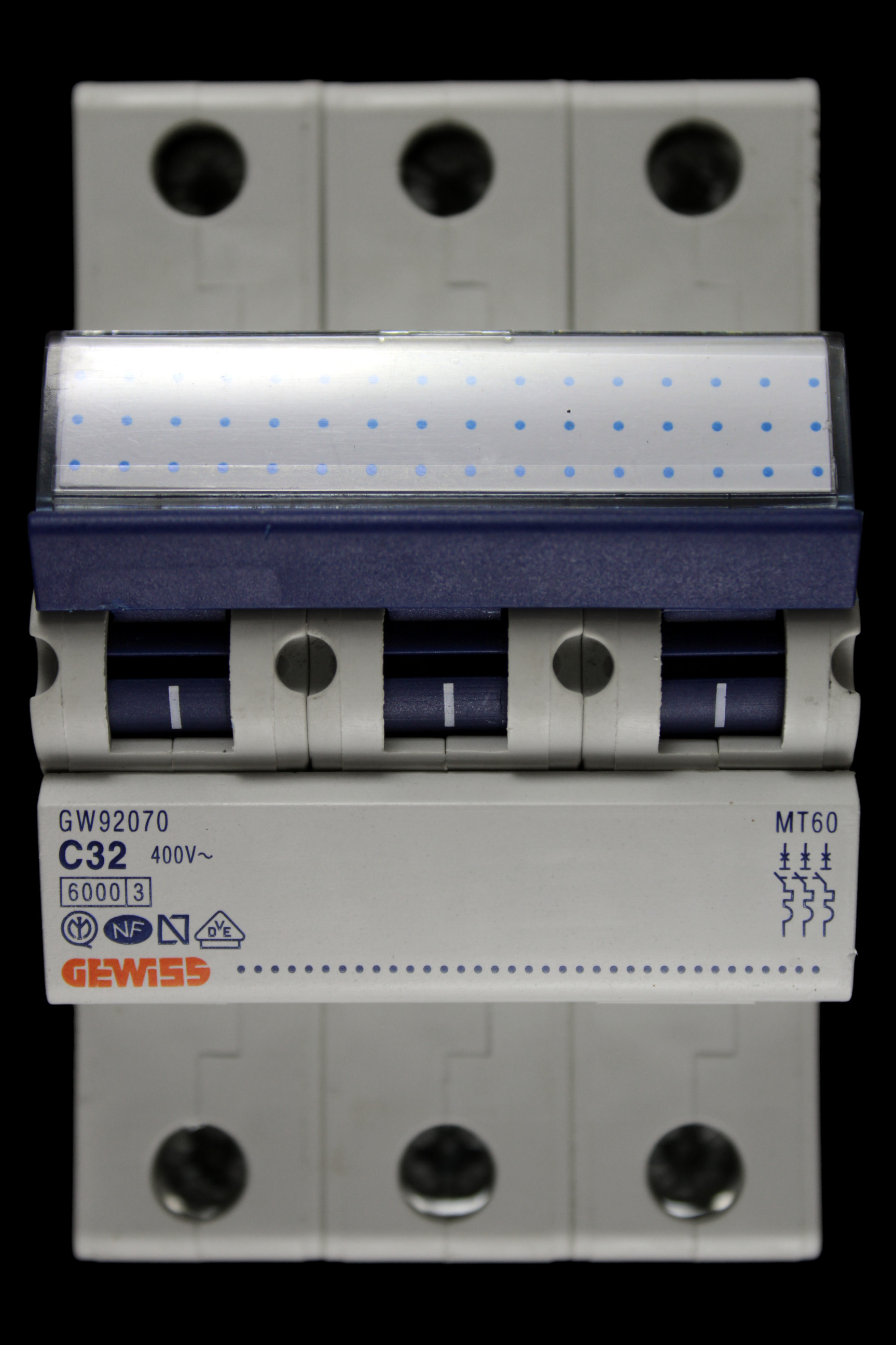 GEWISS 32 AMP CURVE C 6kA TRIPLE POLE MCB CIRCUIT BREAKER GW92070 MT60