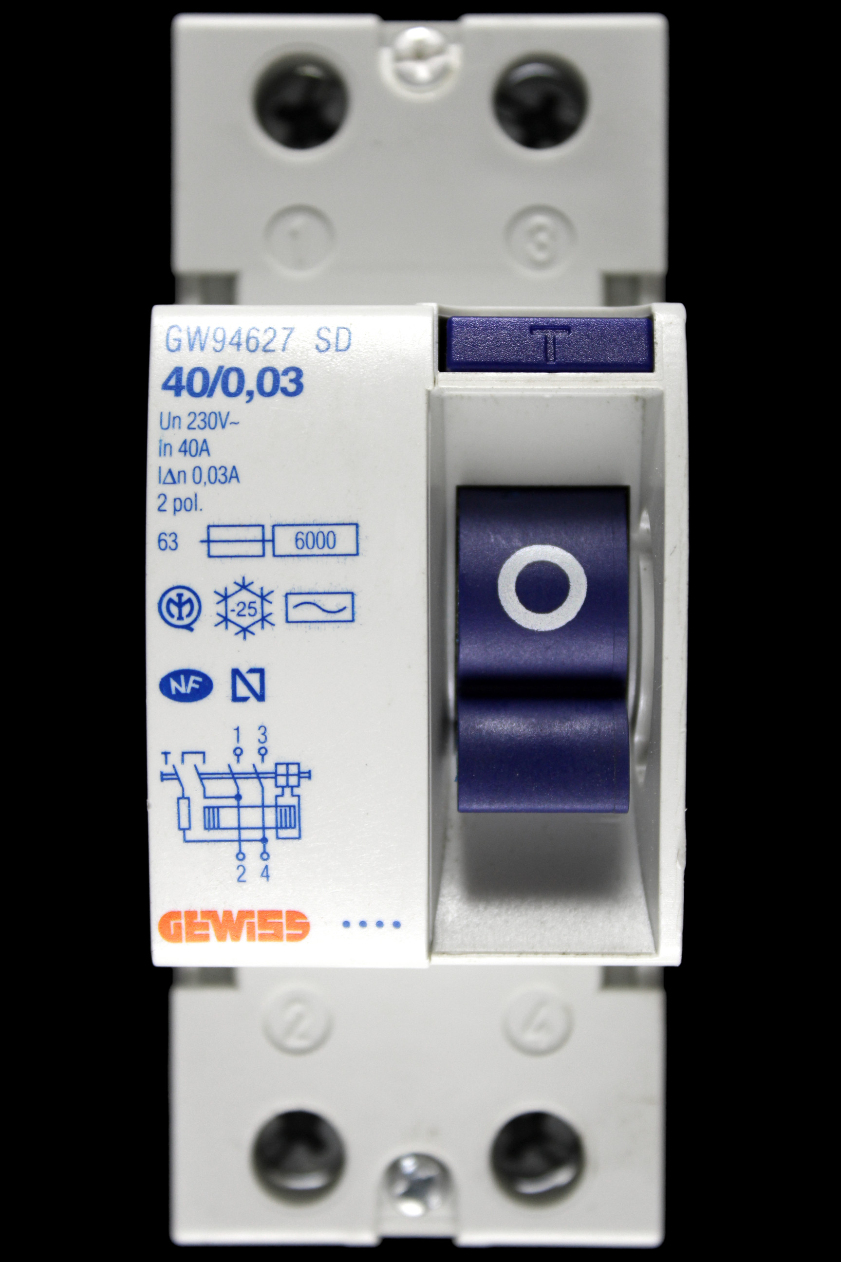 GEWISS 40 RCD DOUBLE POLE 30mA TYPE AC 40/0.03 GW94627 SD