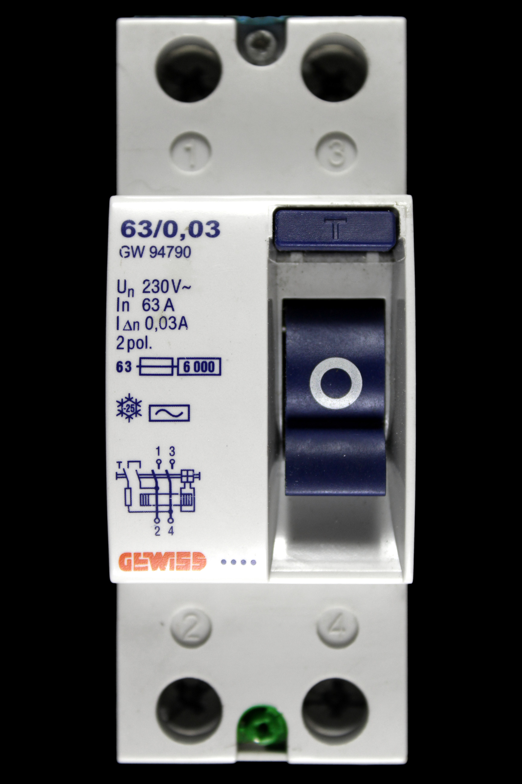 GEWISS 63 RCD DOUBLE POLE 30mA TYPE AC 63/0.03 GW94790