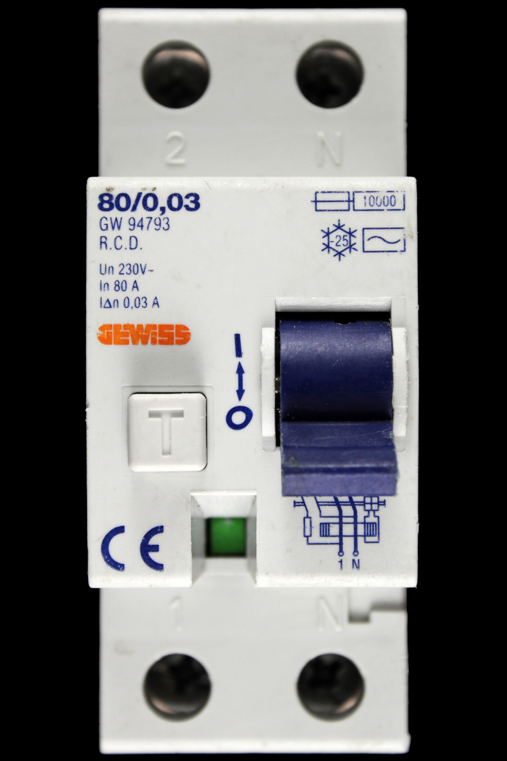 GEWISS 80 RCD DOUBLE POLE 30mA TYPE AC 80/0.03 GW94793 OS