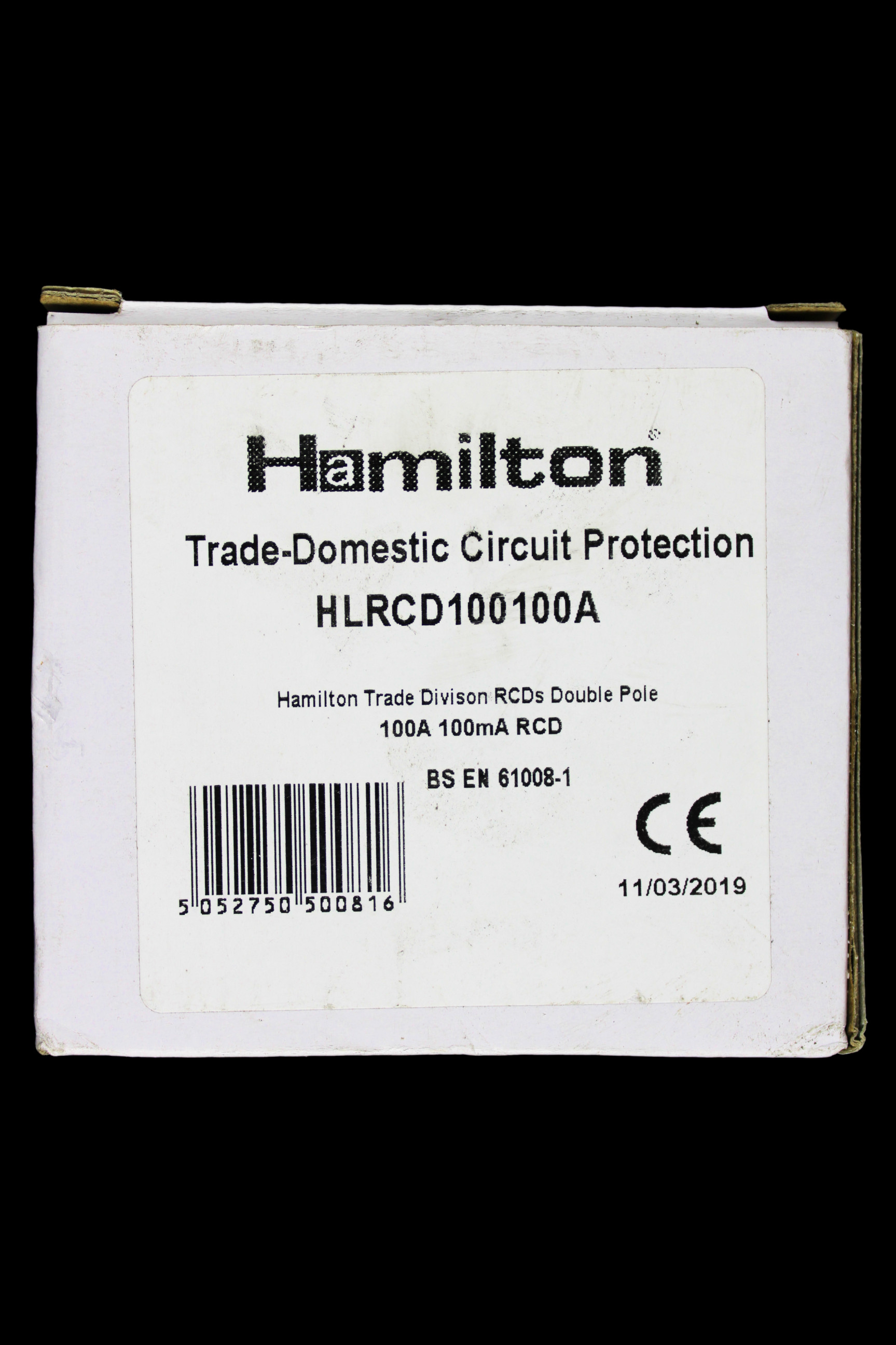 HAMILTON 100 AMP 100mA DOUBLE POLE RCD TYPE AC HLRCD100100A