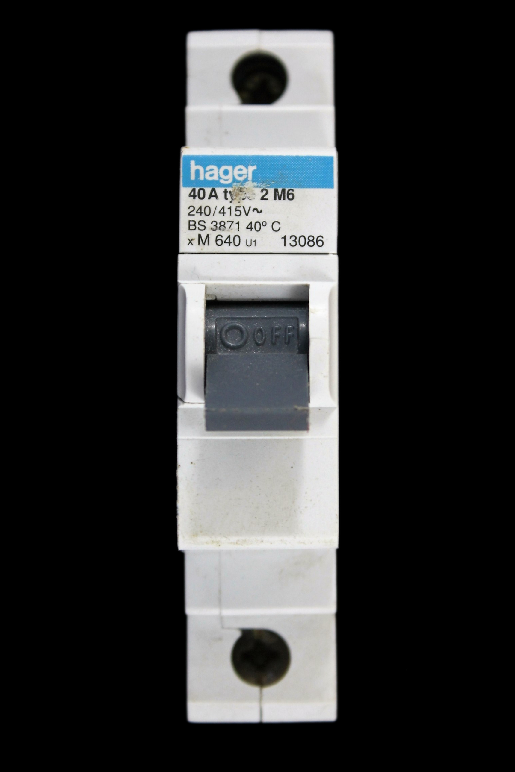 HAGER 40 AMP TYPE 2 M6 MCB CIRCUIT BREAKER M640 U1 13086
