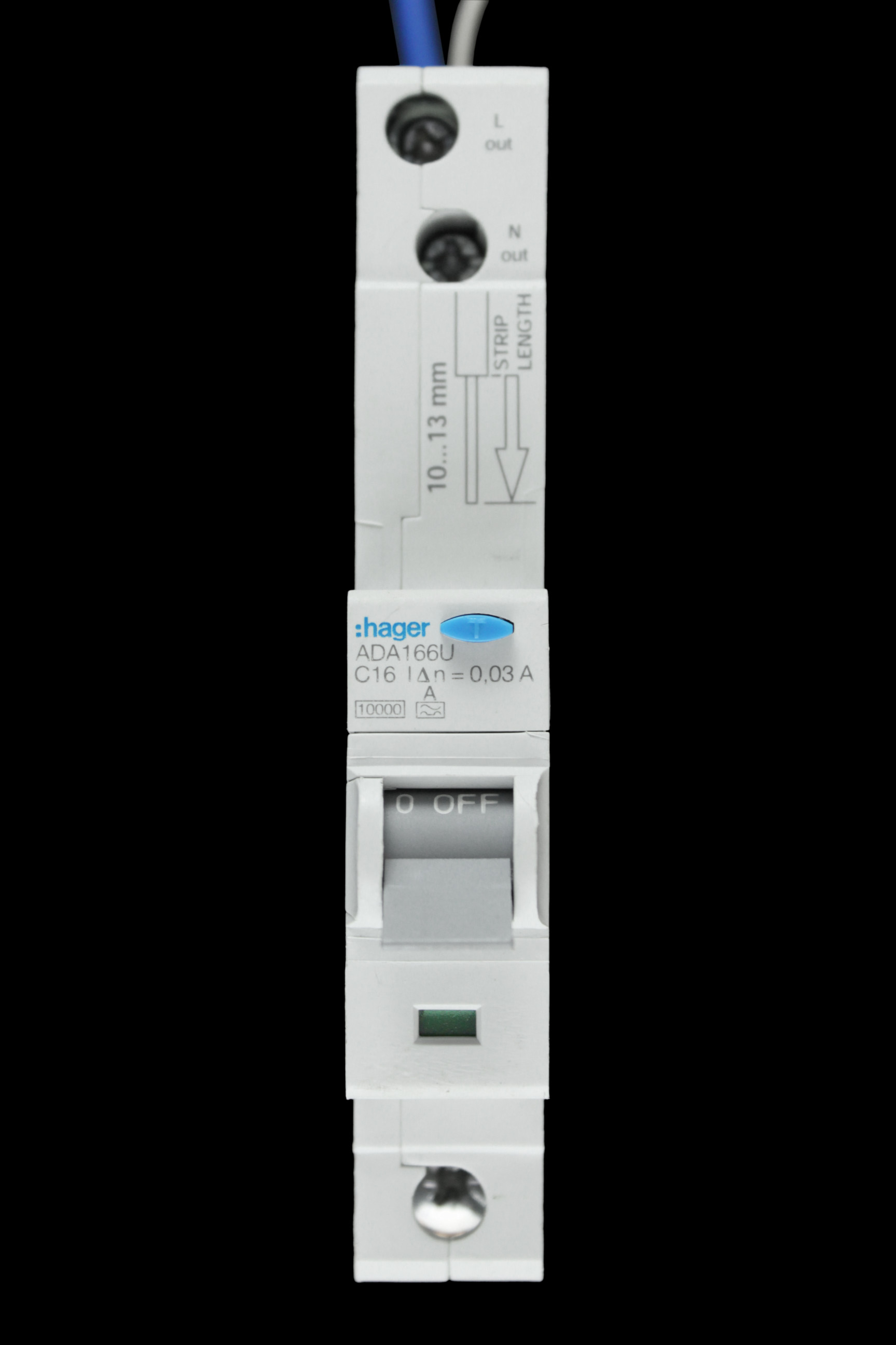 HAGER 16 AMP CURVE C 10kA 30mA RCBO TYPE A ADA166U 106852
