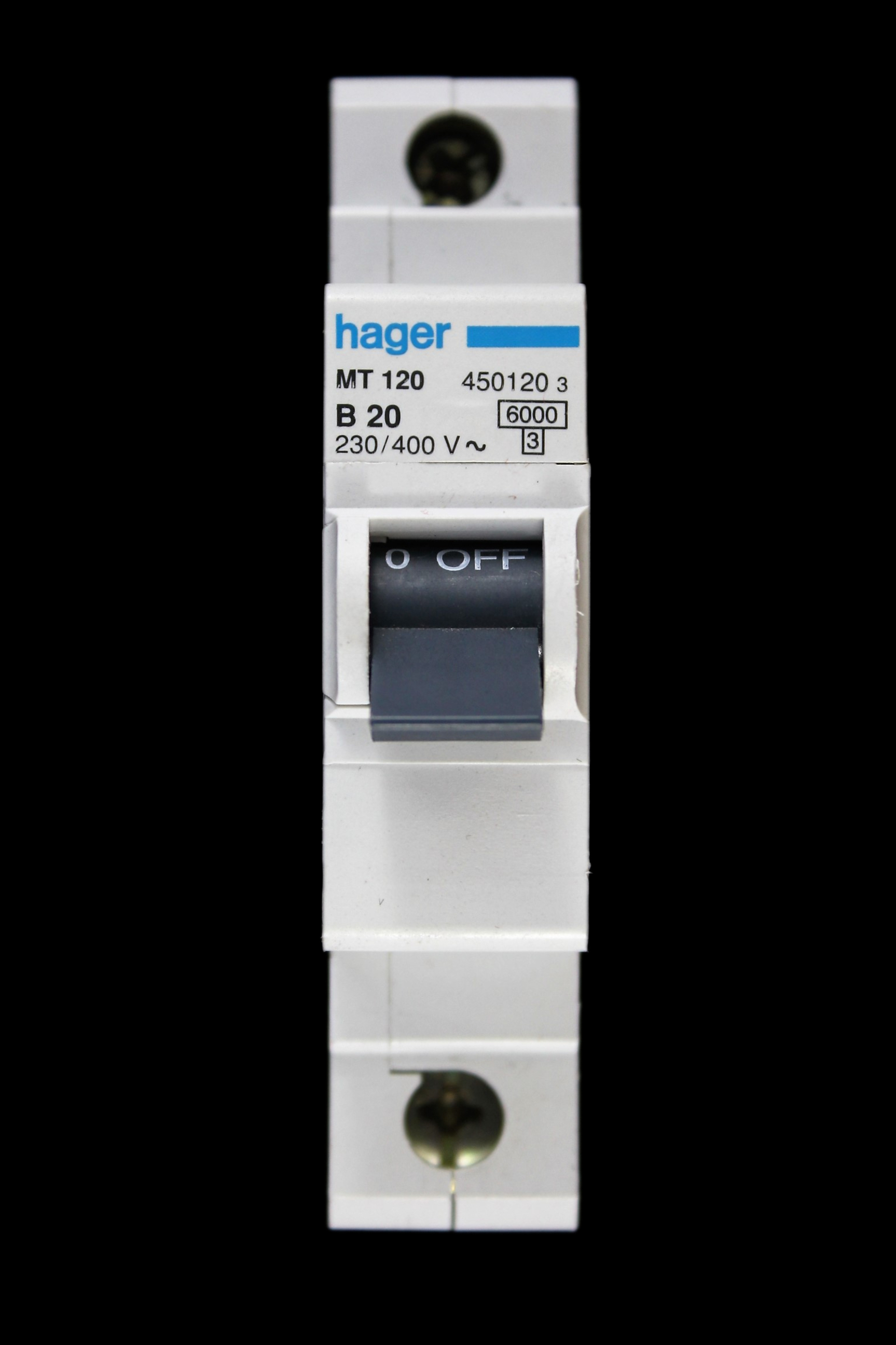 HAGER 20 AMP CURVE B 6kA MCB CIRCUIT BREAKER MT120 450120