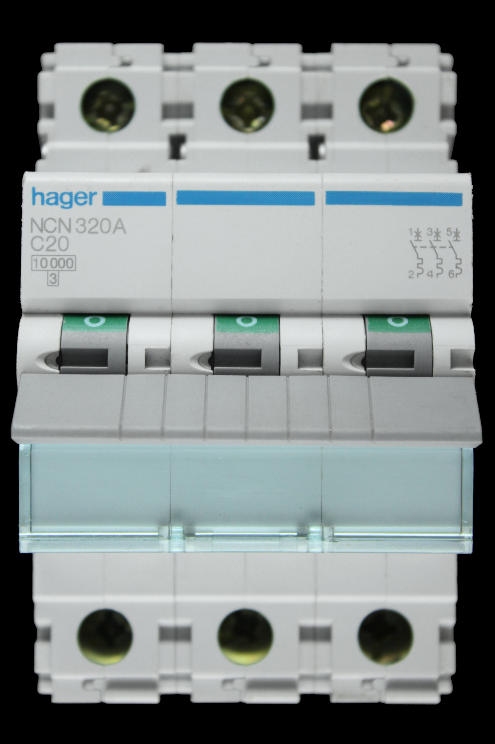 HAGER 20 AMP CURVE C 10kA TRIPLE POLE MCB CIRCUIT BREAKER NCN320A 461583
