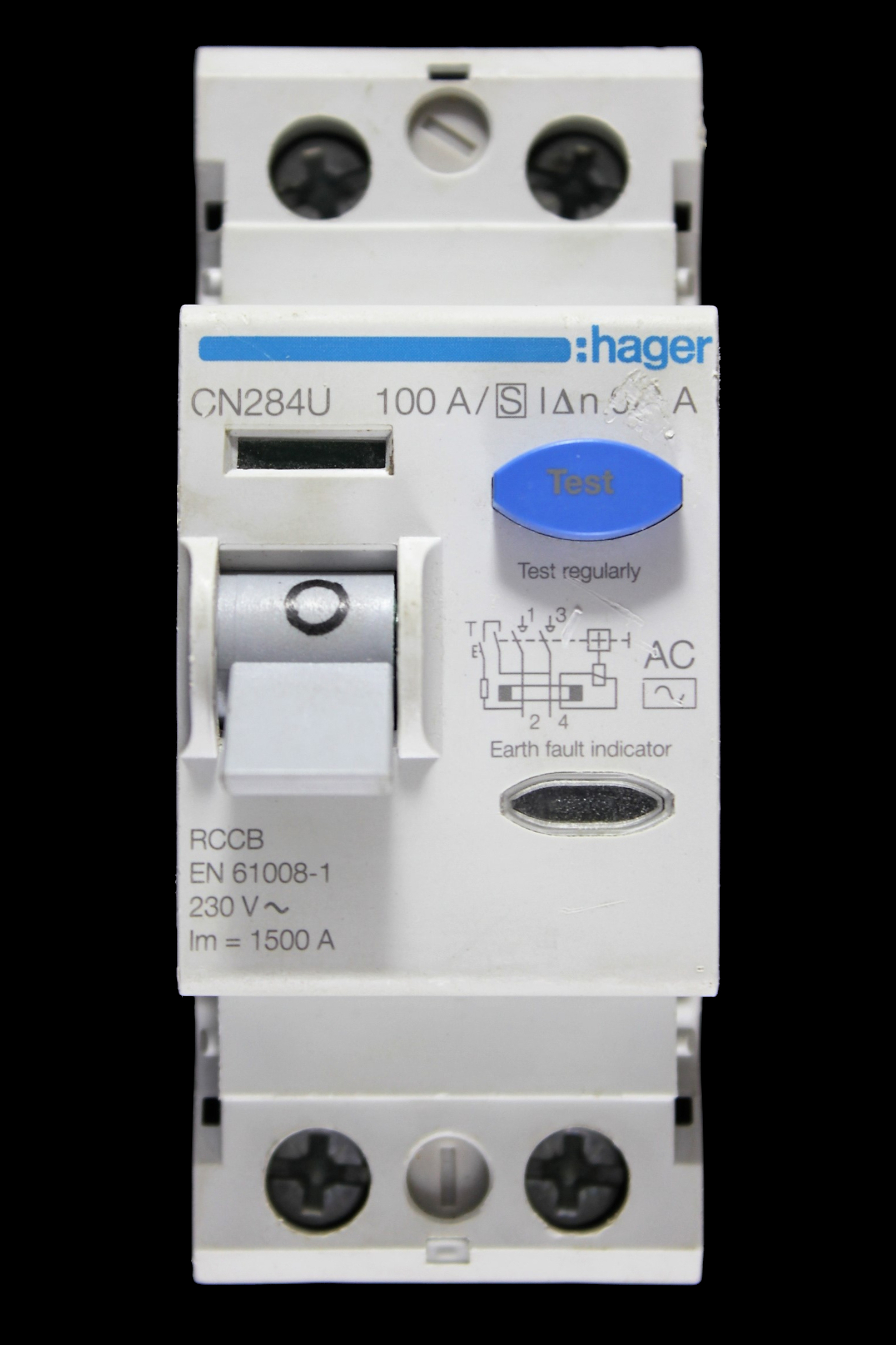 HAGER 100 AMP 100mA DOUBLE POLE RCCB RCD TIME DELAYED TYPE AC CN284U 174106