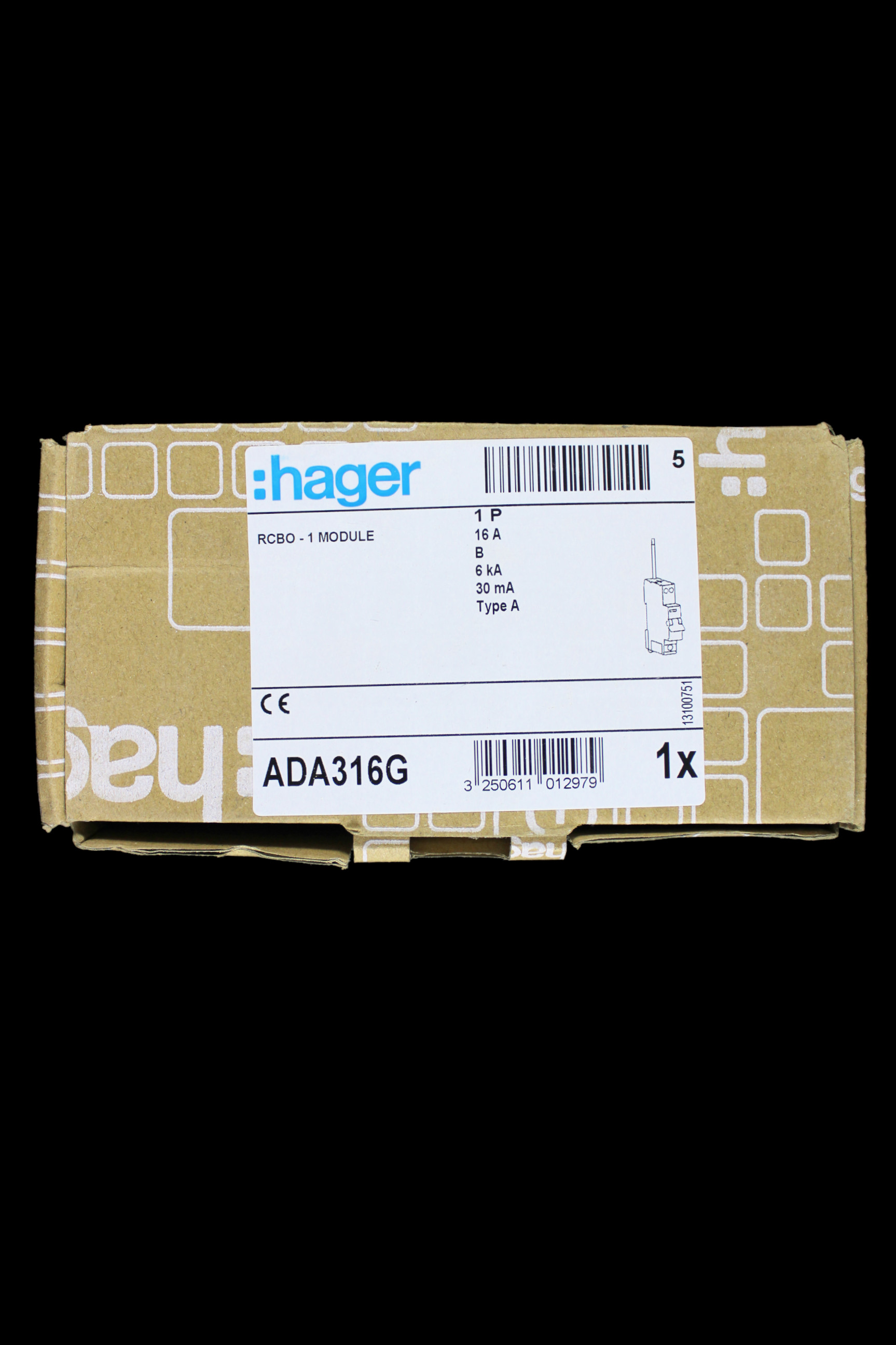 HAGER 16 AMP CURVE B 6kA 30mA RCBO TYPE A 101297 ADA316G