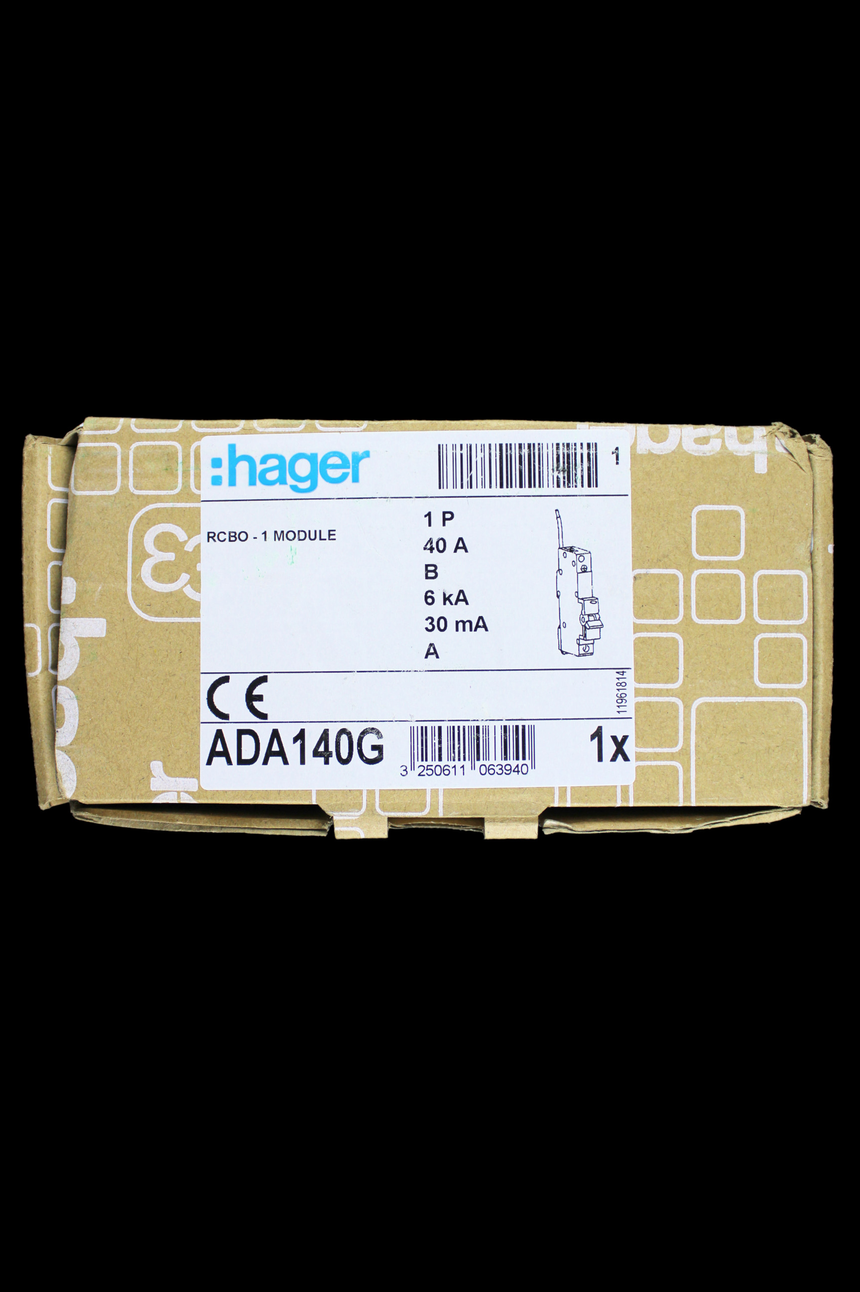 HAGER 40 AMP CURVE B 6kA 30mA RCBO TYPE A 106394 ADA140G