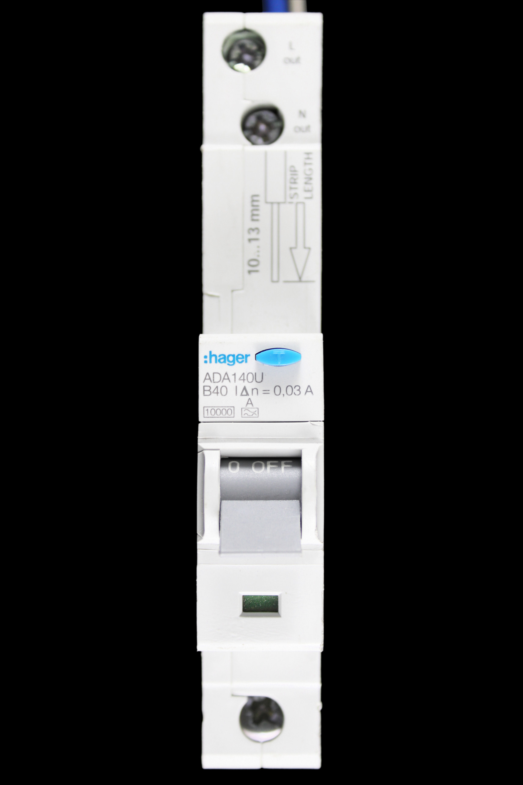 HAGER 40 AMP CURVE B 10kA 30mA RCBO TYPE A ADA140U 106396
