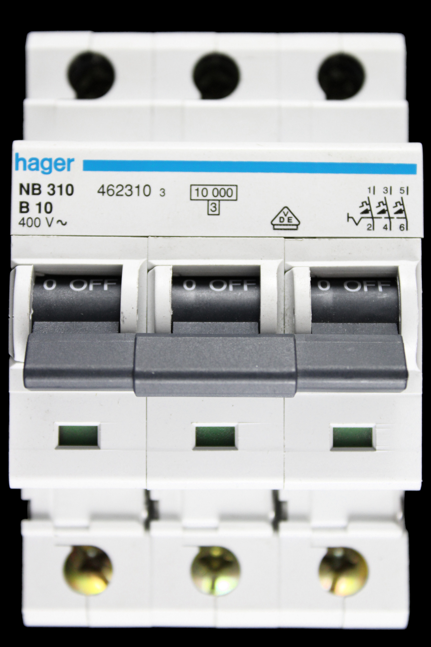 HAGER 10 AMP CURVE B 10kA TRIPLE POLE MCB CIRCUIT BREAKER NB310 462310