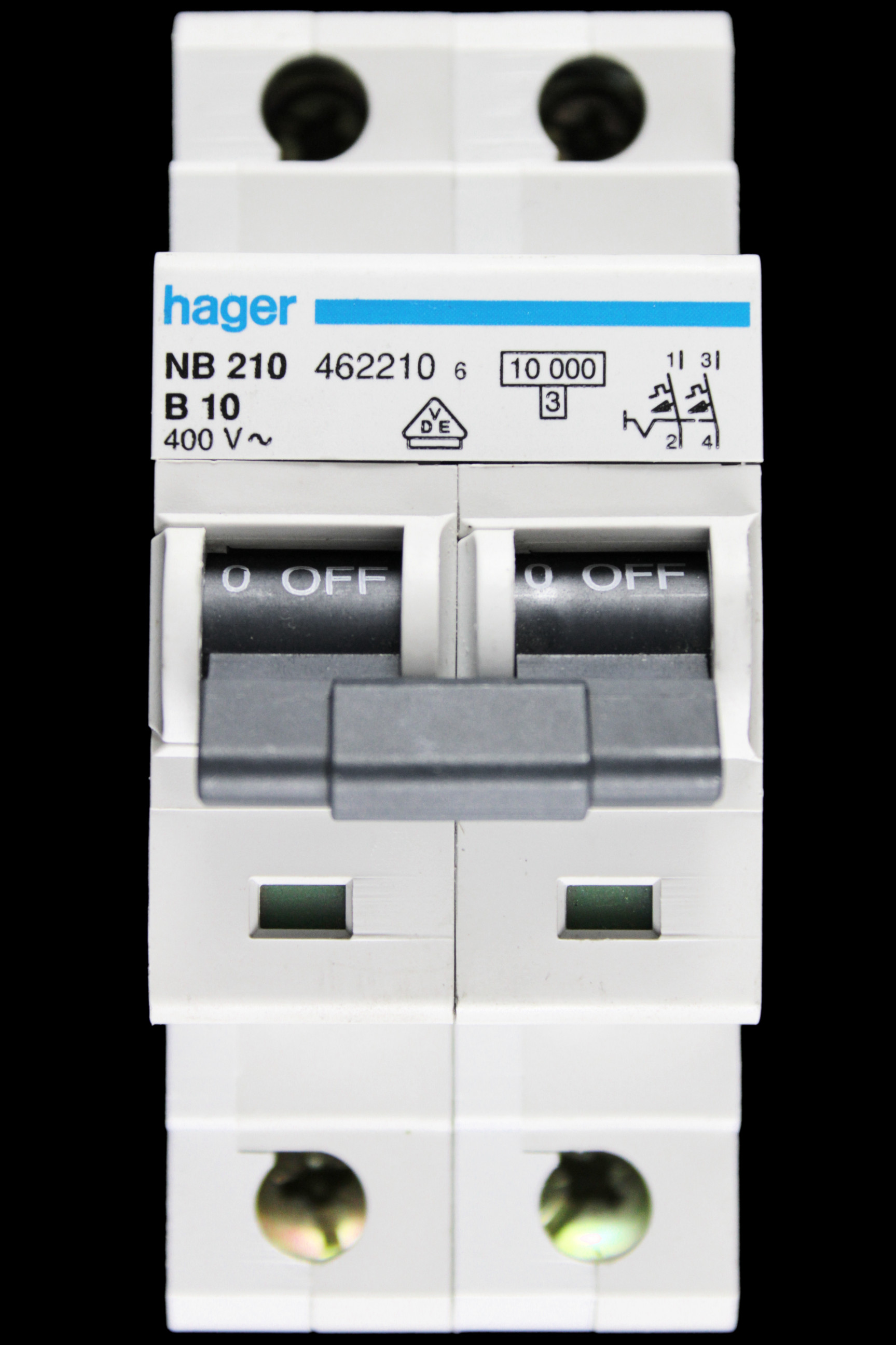 HAGER 10 AMP CURVE B 10kA DOUBLE POLE MCB CIRCUIT BREAKER NB210 462210