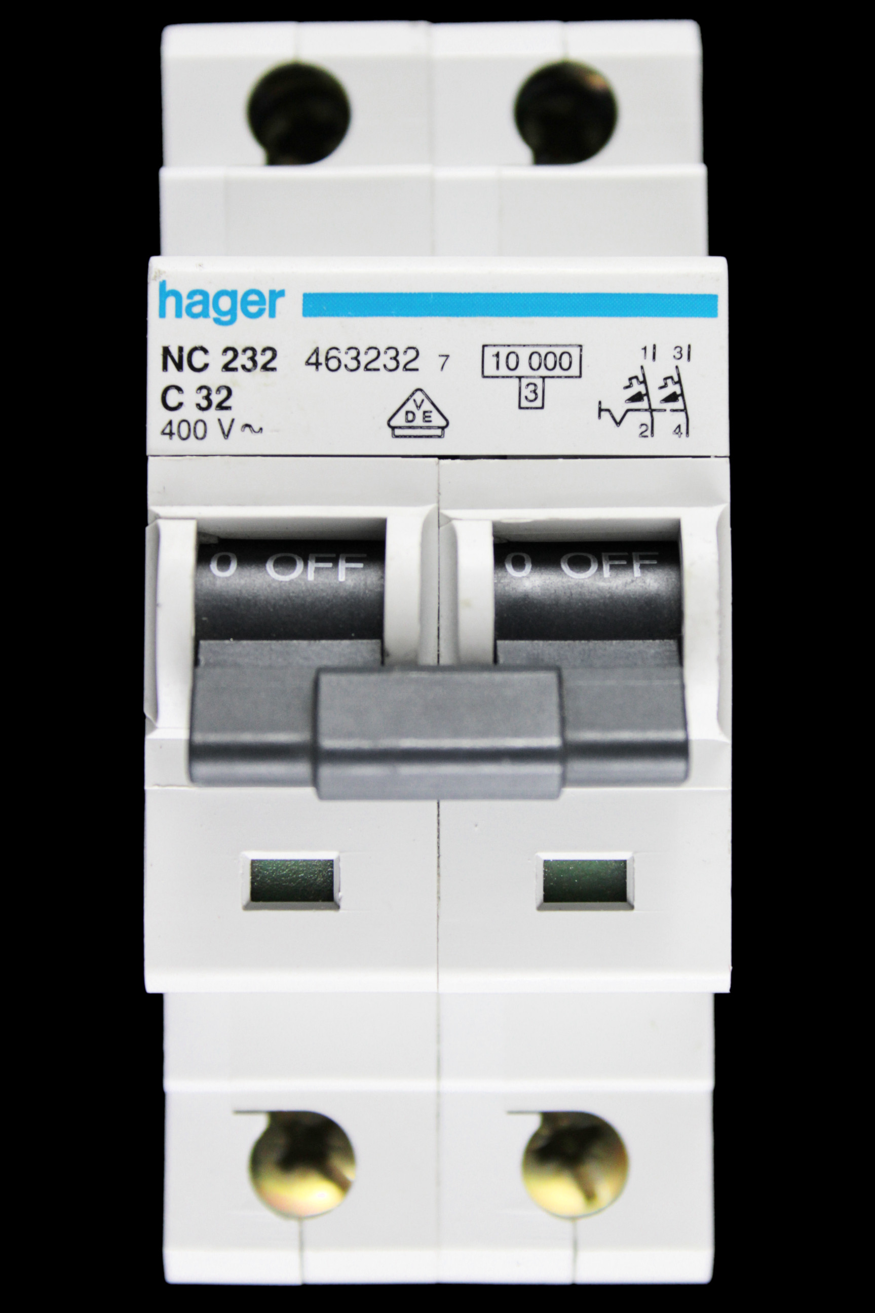 HAGER 32 AMP CURVE C 10kA DOUBLE POLE MCB CIRCUIT BREAKER NC232 463232