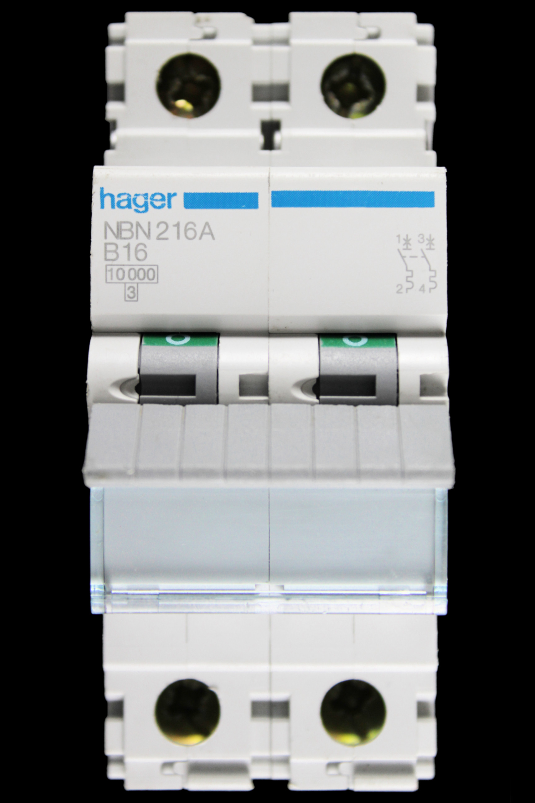 HAGER 16 AMP CURVE B 10kA DOUBLE POLE MCB CIRCUIT BREAKER NBN216A 461819