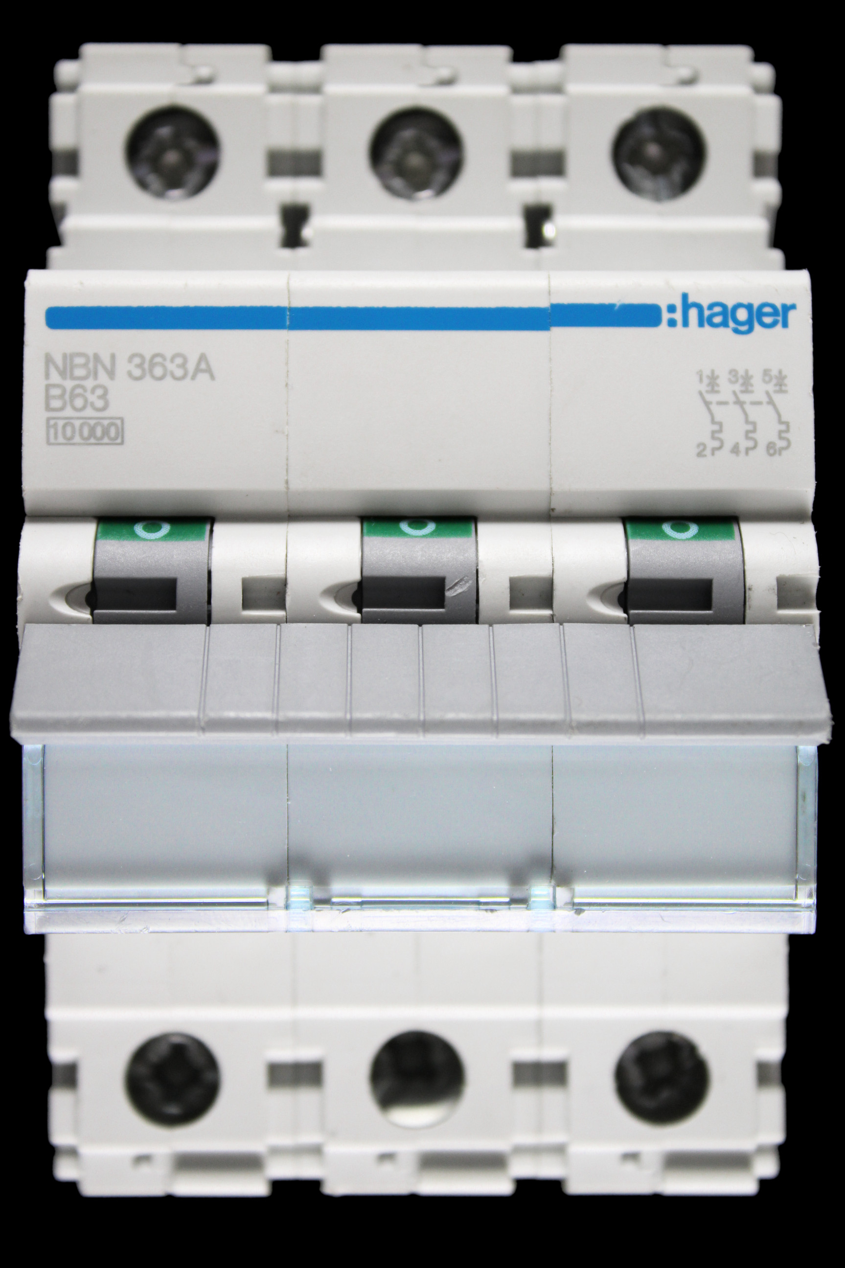 HAGER 63 AMP CURVE B 10kA TRIPLE POLE MCB CIRCUIT BREAKER NBN363A 461840