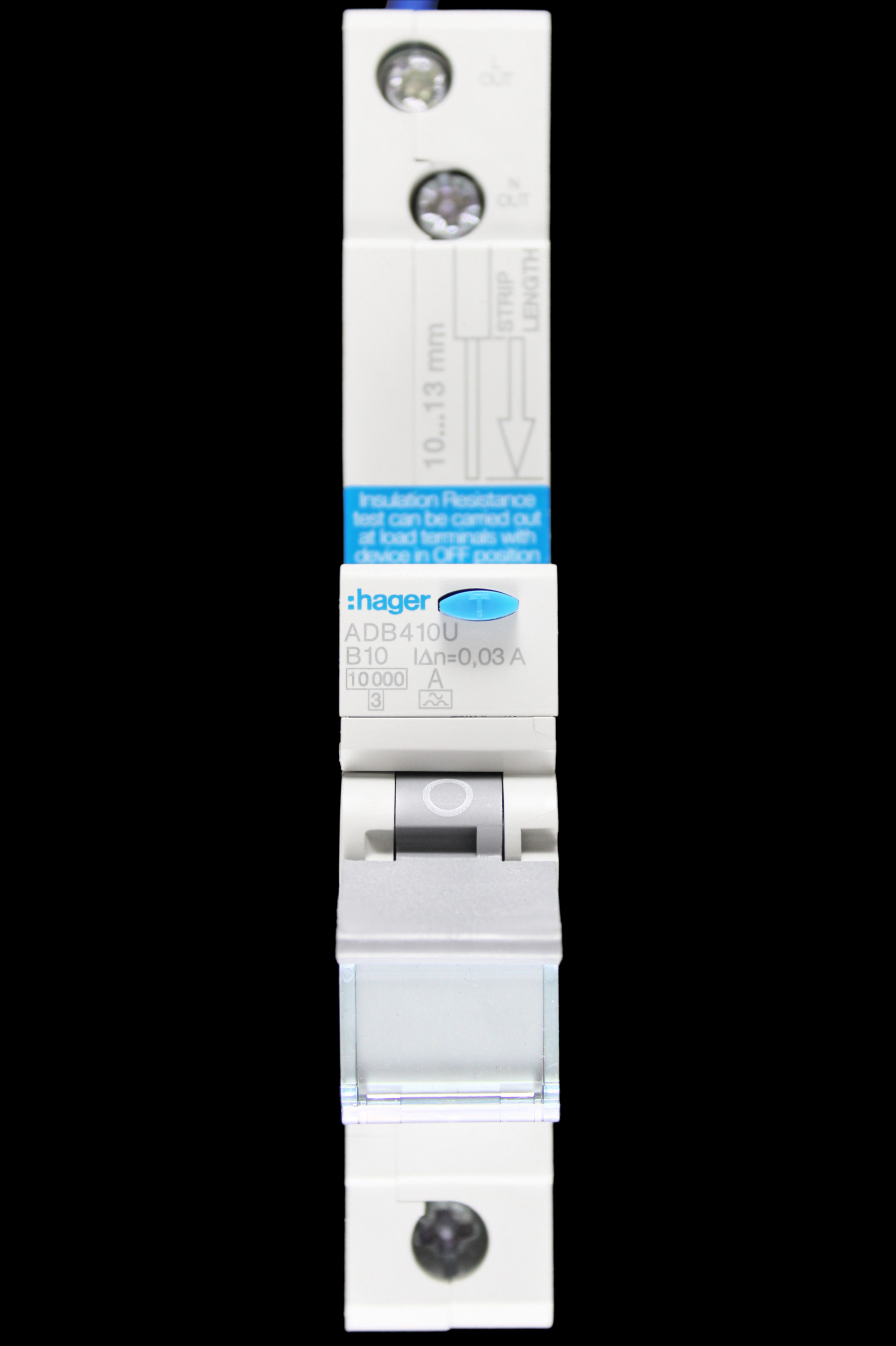 HAGER 10 AMP CURVE B 10kA 30mA RCBO TYPE A 103683 ADB410U
