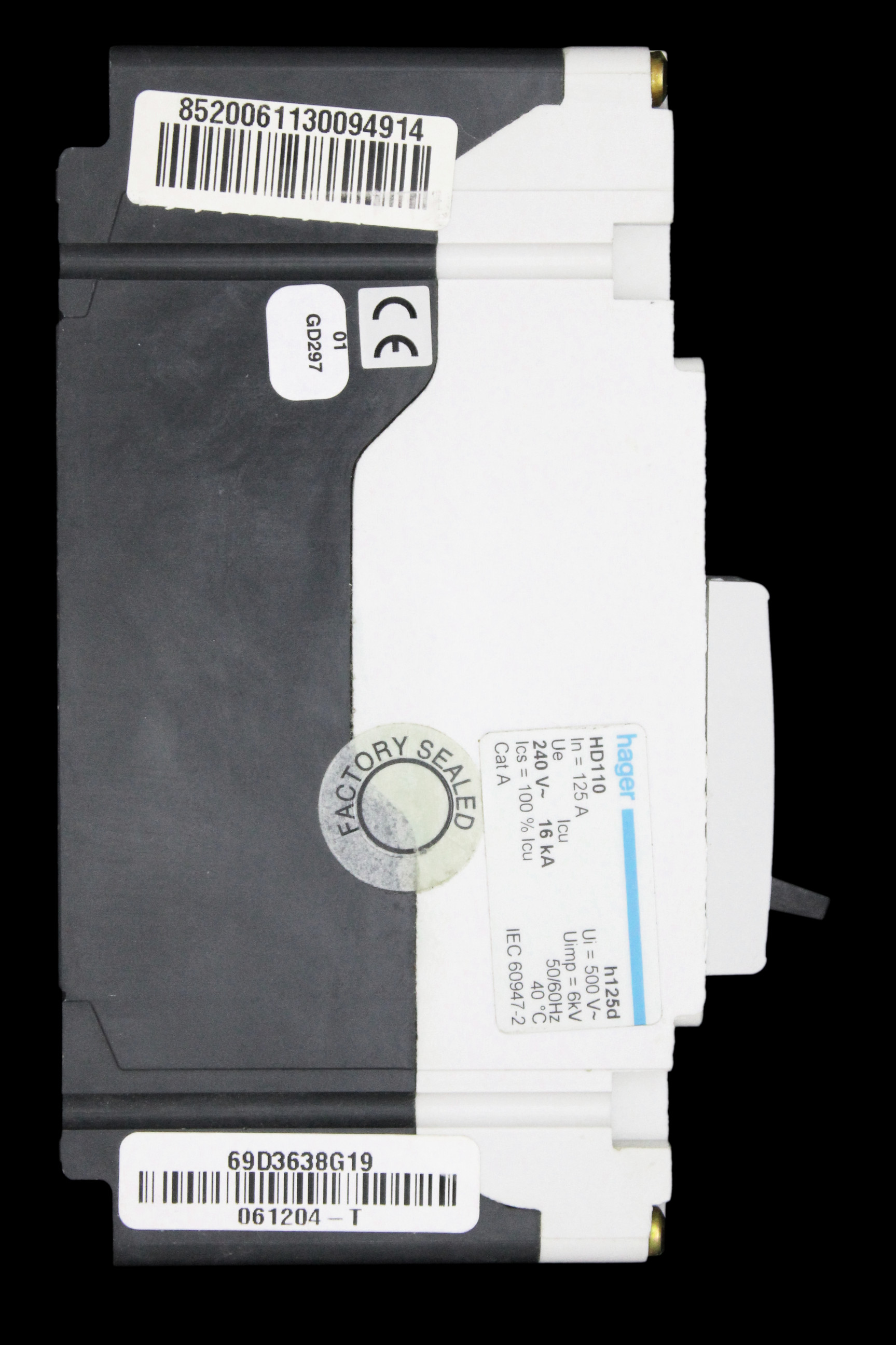 HAGER 125 AMP 16kA MCCB HD110 314110 H125D