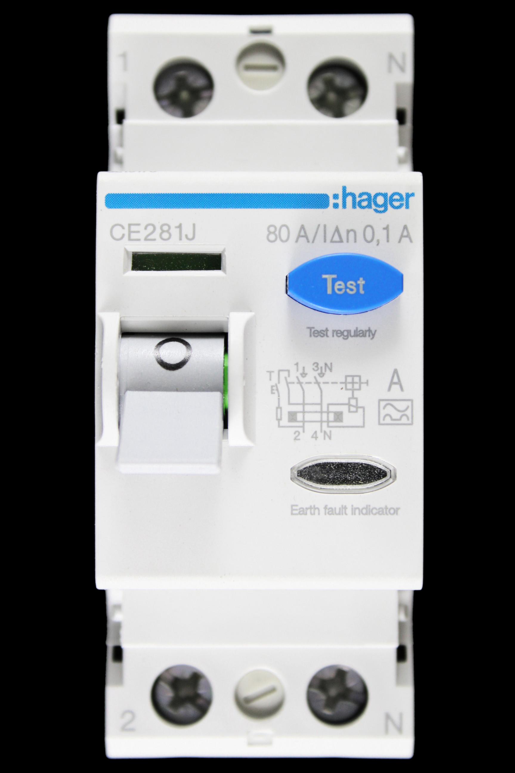 HAGER 80 AMP 100mA DOUBLE POLE RCCB RCD TYPE A CE281J 165000