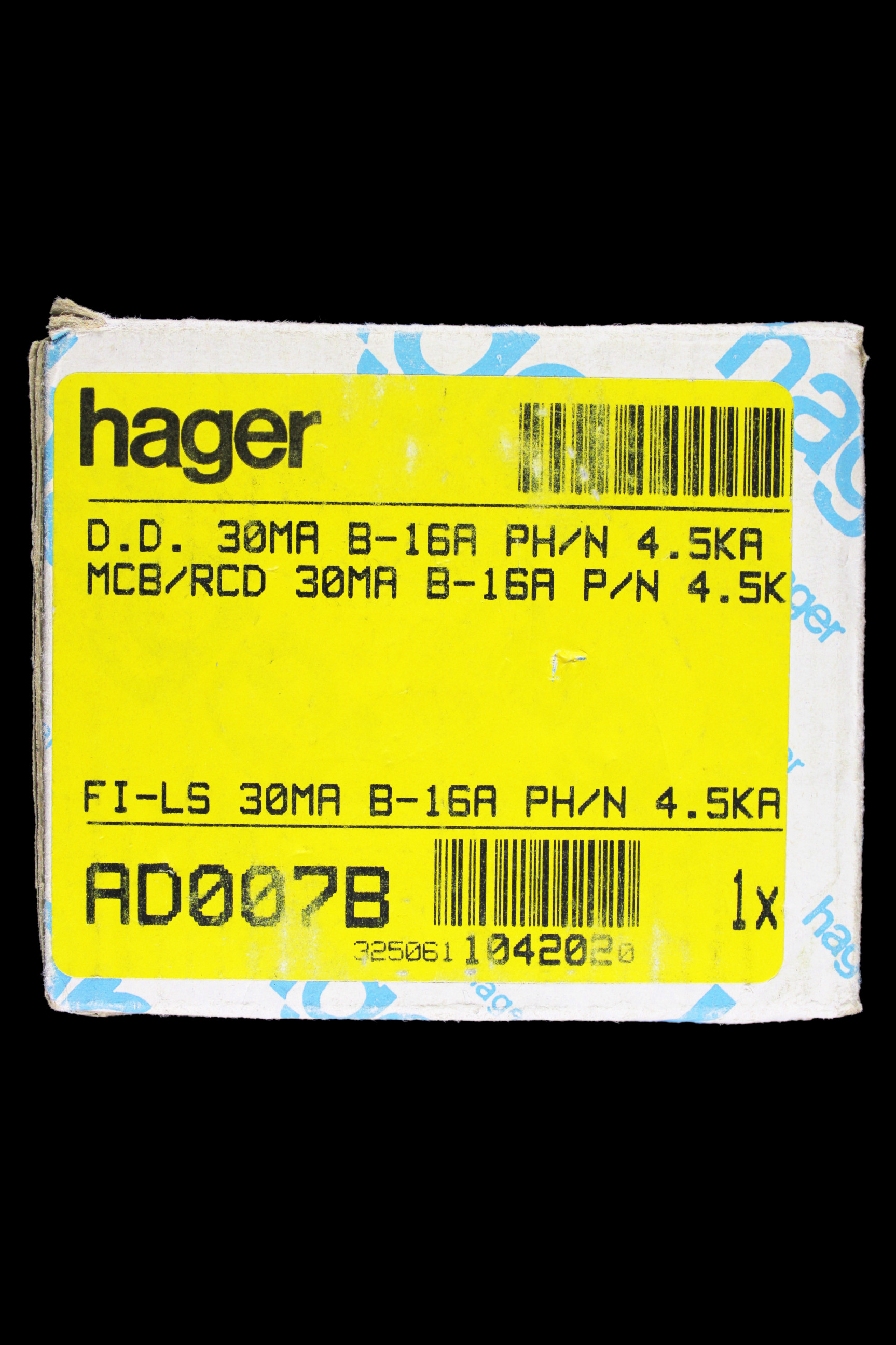 HAGER 16 AMP CURVE B 4.5kA 30mA DOUBLE POLE RCBO RCD MCB TYPE AC AD007B 104202