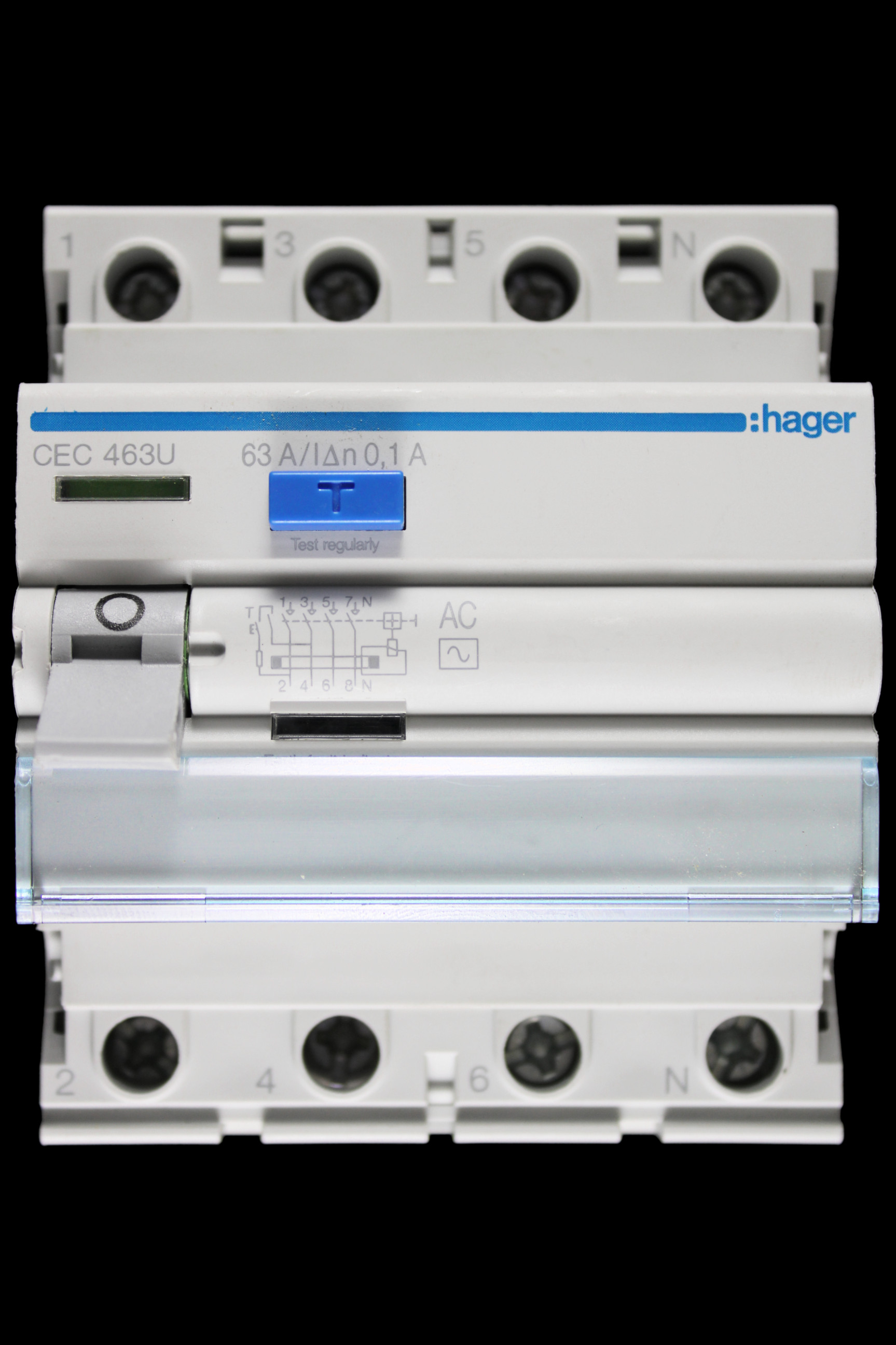 HAGER 63 AMP 100mA FOUR POLE RCCB RCD TYPE AC CEC463U 161510