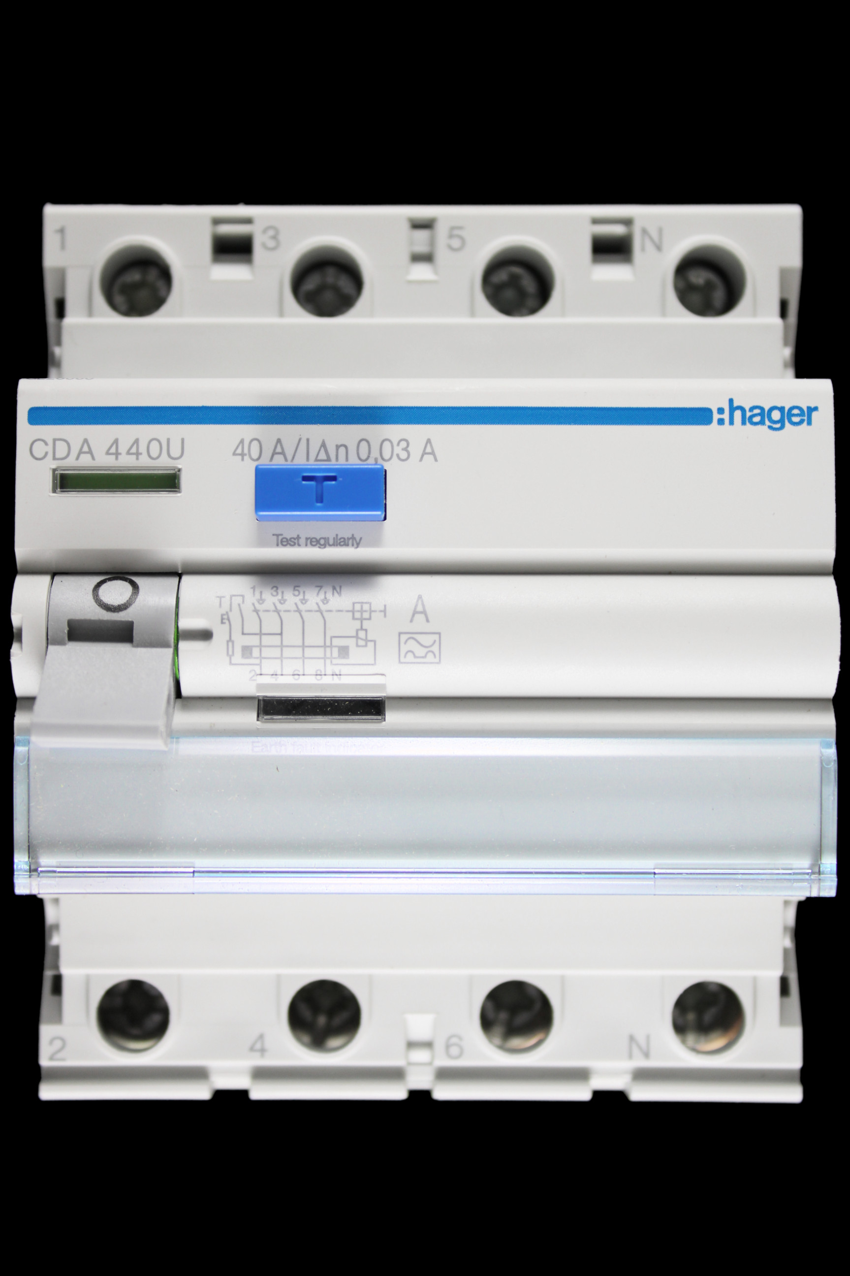 HAGER 40 AMP 30mA FOUR POLE RCCB RCD TYPE A CDA440U 161493