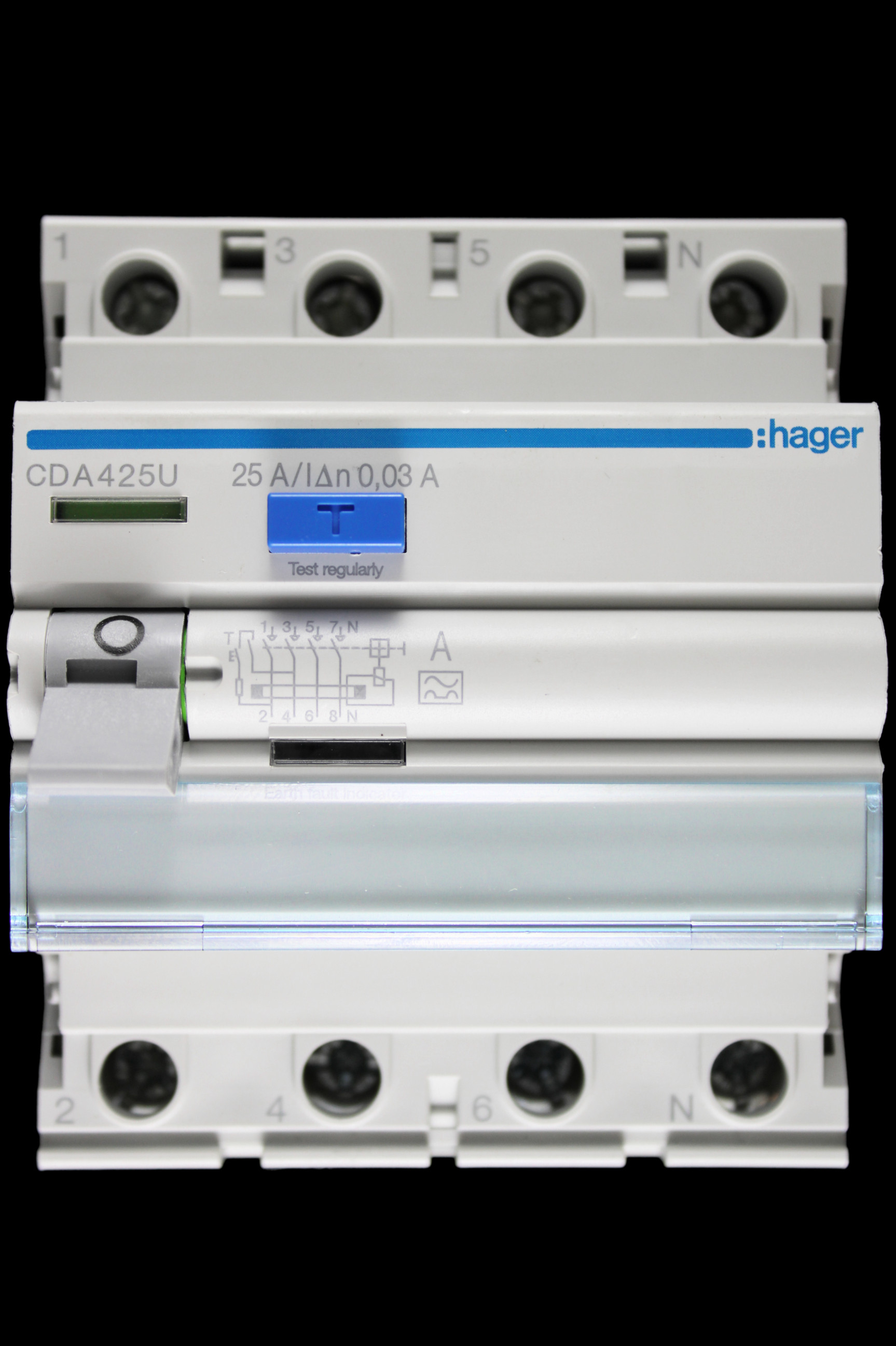 HAGER 25 AMP 30mA FOUR POLE RCCB RCD TYPE A CDA425U 161492