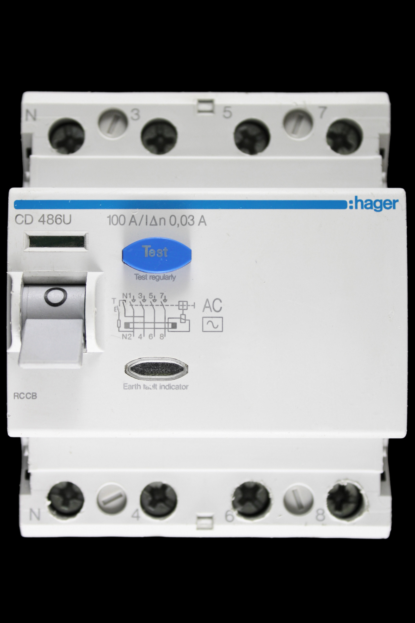 HAGER 100 AMP 30mA FOUR POLE RCCB RCD TYPE AC CD486U 164359