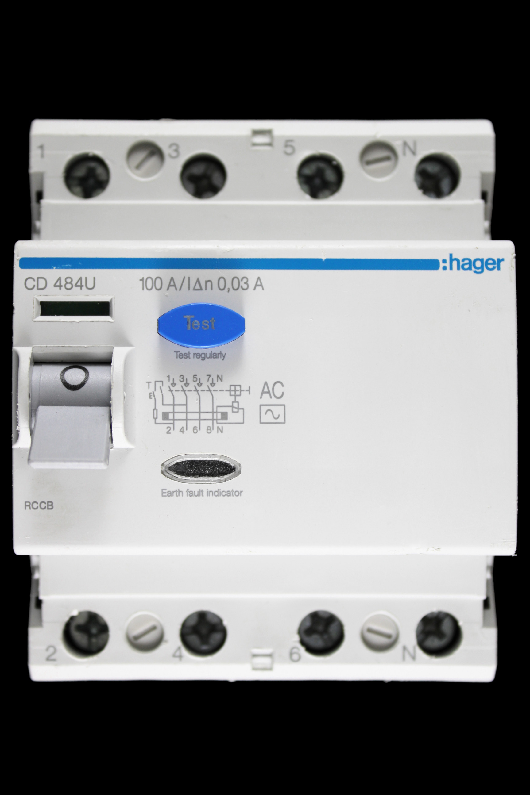 HAGER 100 AMP 30mA FOUR POLE RCCB RCD TYPE AC 164357 CD484U