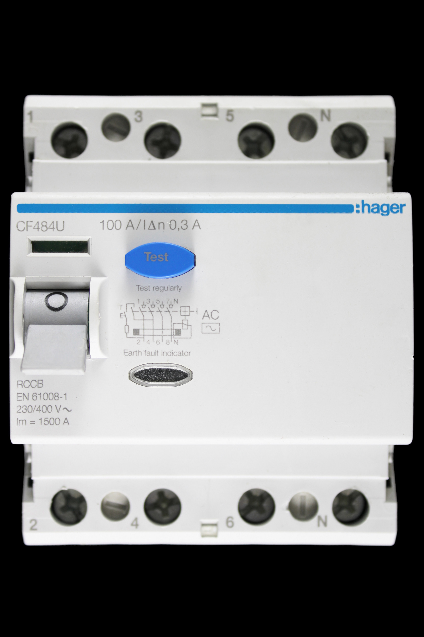 HAGER 100 AMP 300mA FOUR POLE RCCB RCD TYPE AC CF484U 166335