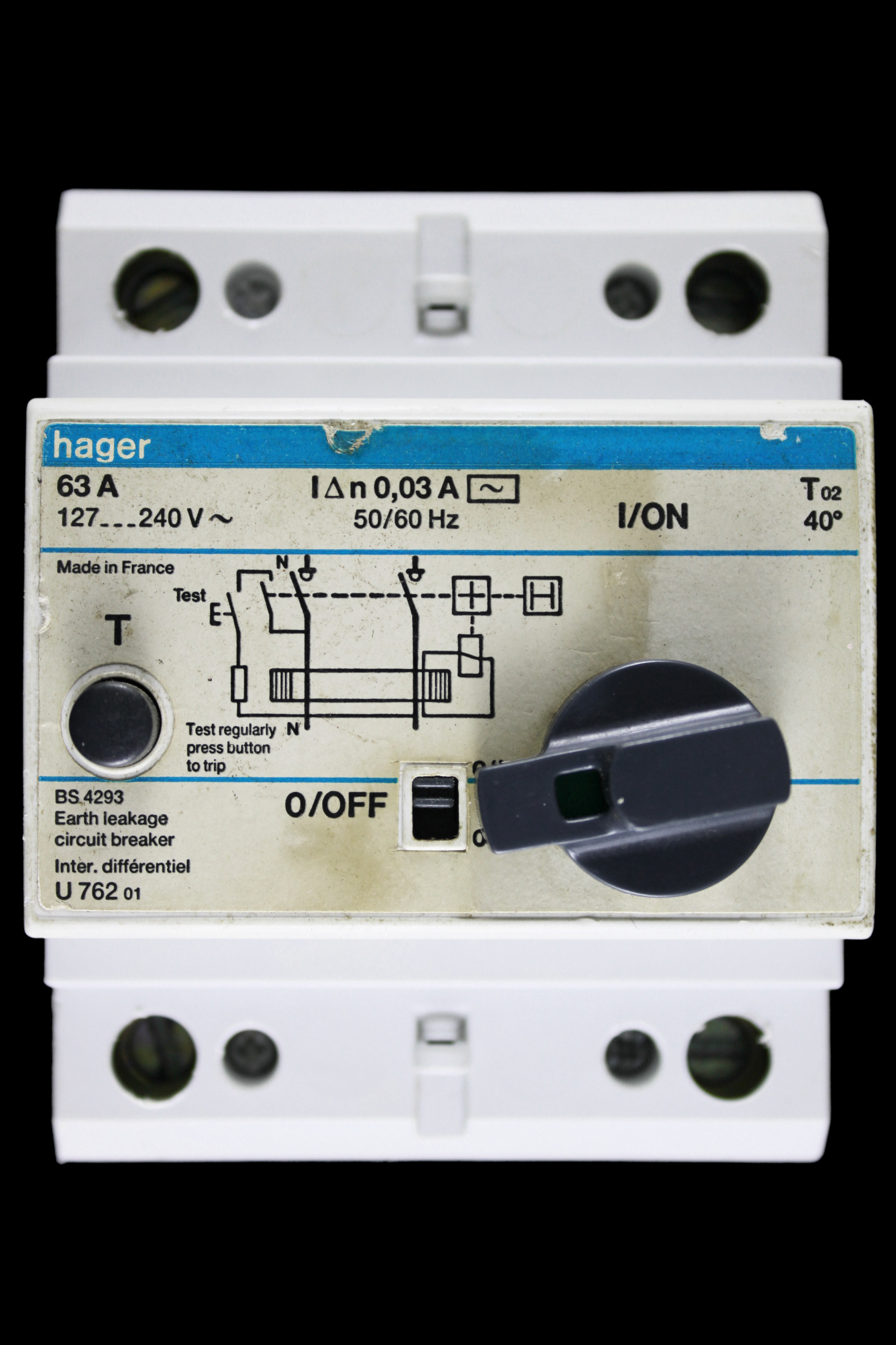 HAGER 63 AMP 30mA DOUBLE POLE ELCB RCD TYPE AC U762 01