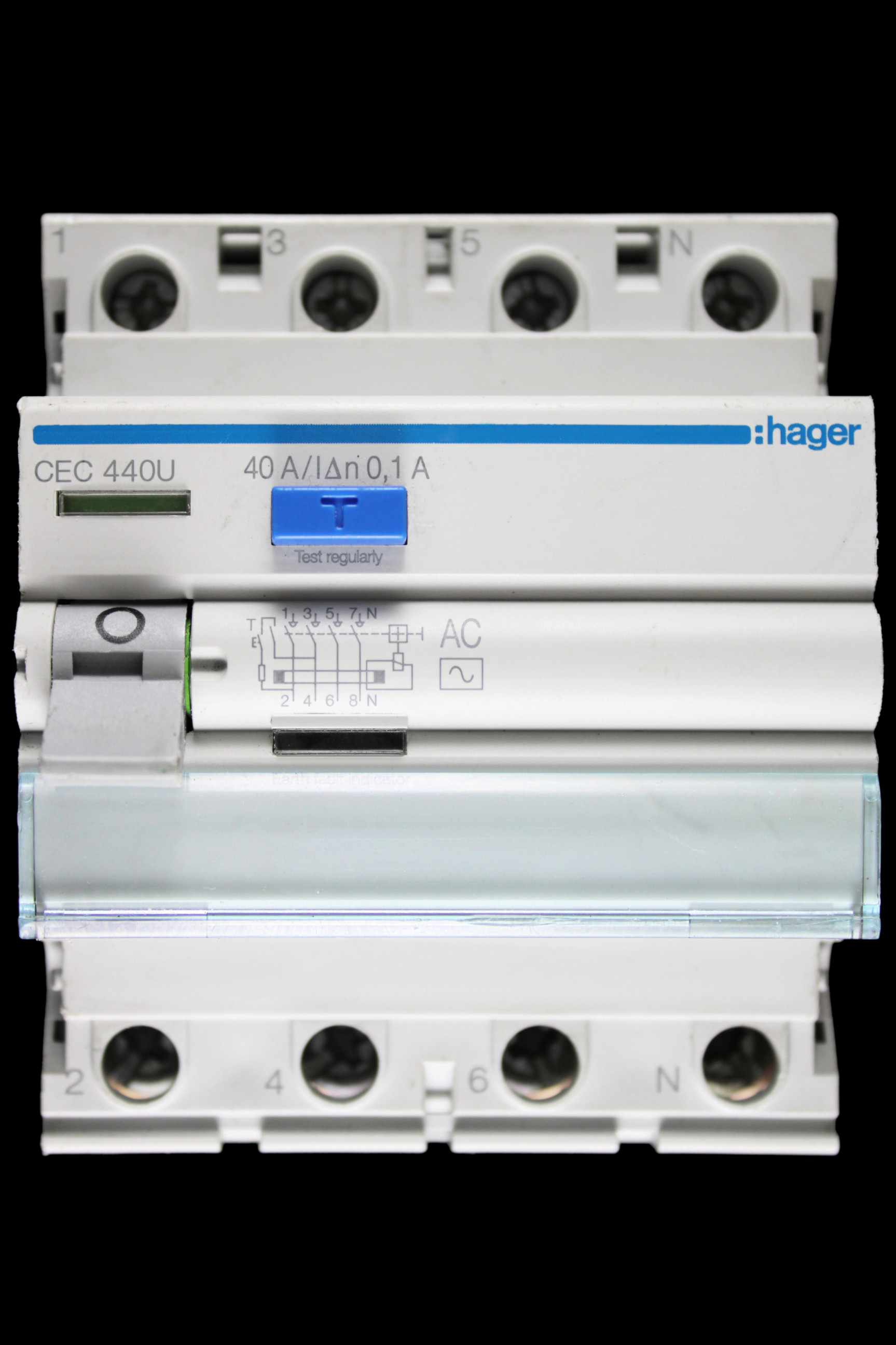 HAGER 40 AMP 100mA FOUR POLE RCD TYPE AC CEC440U 161509