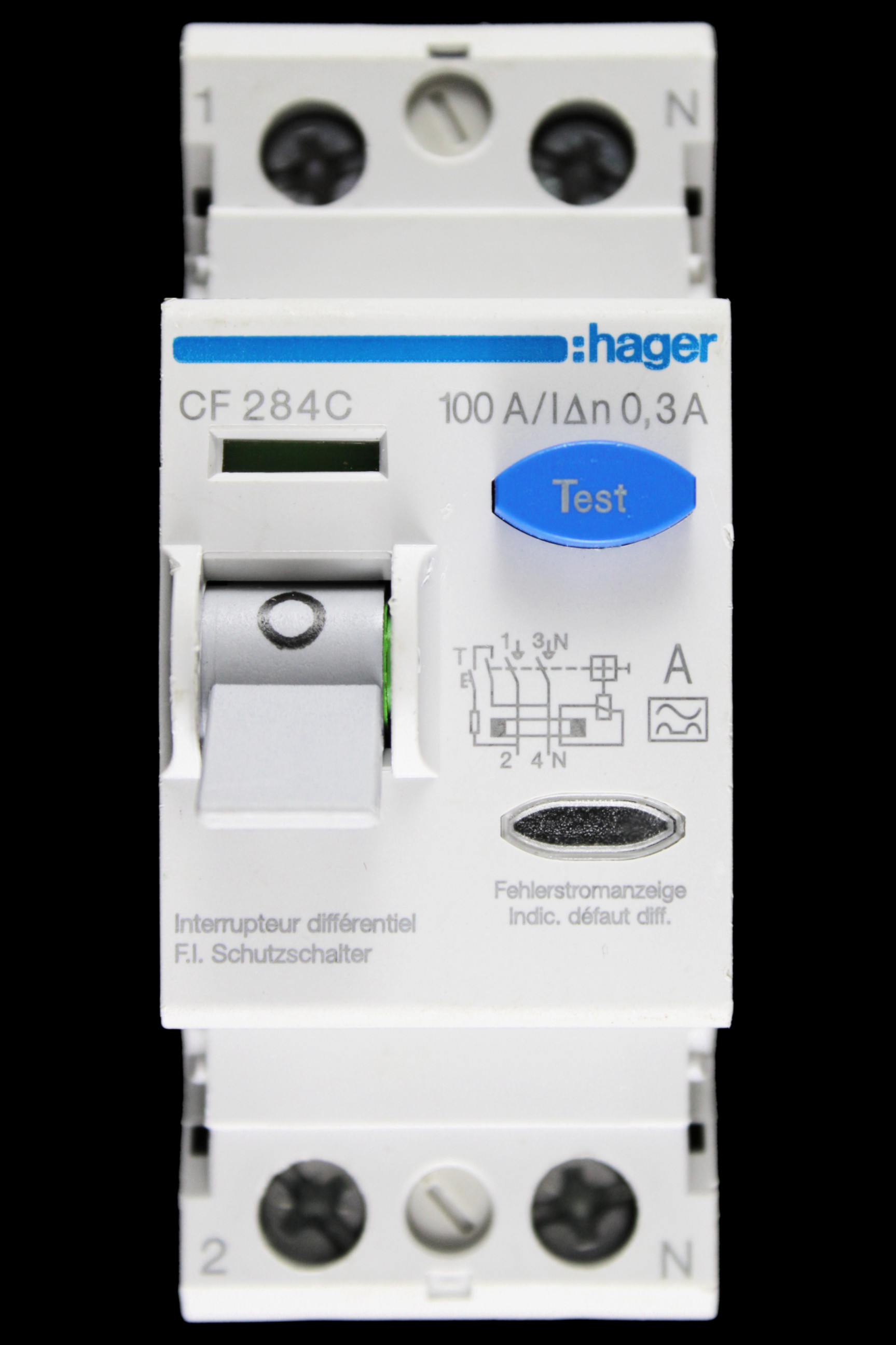 HAGER 100 AMP 30mA DOUBLE POLE RCD TYPE A CF284C 166490