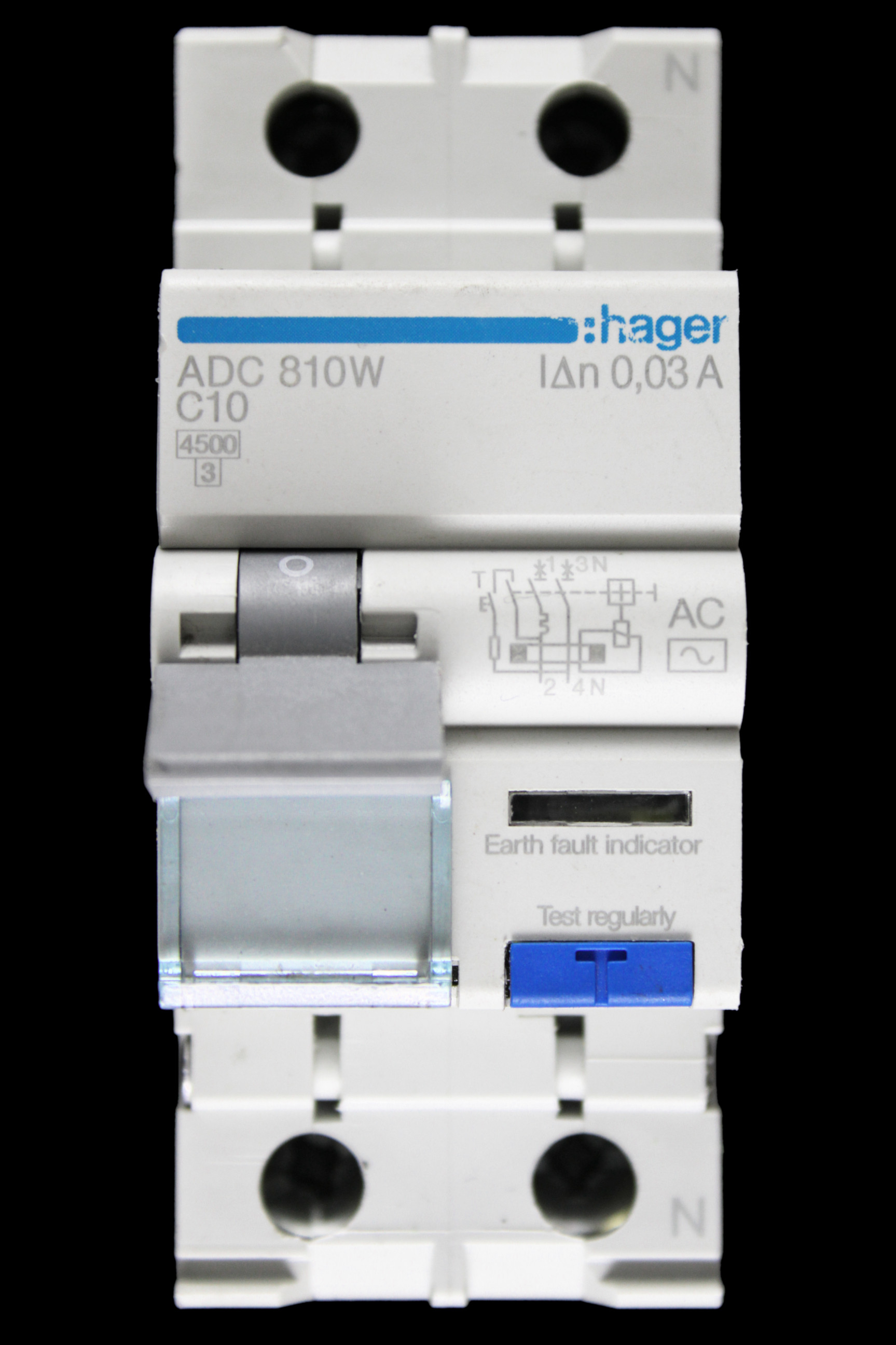 HAGER 10 AMP CURVE C 4.5kA 30mA DOUBLE POLE RCBO TYPE AC ADC810W 101044