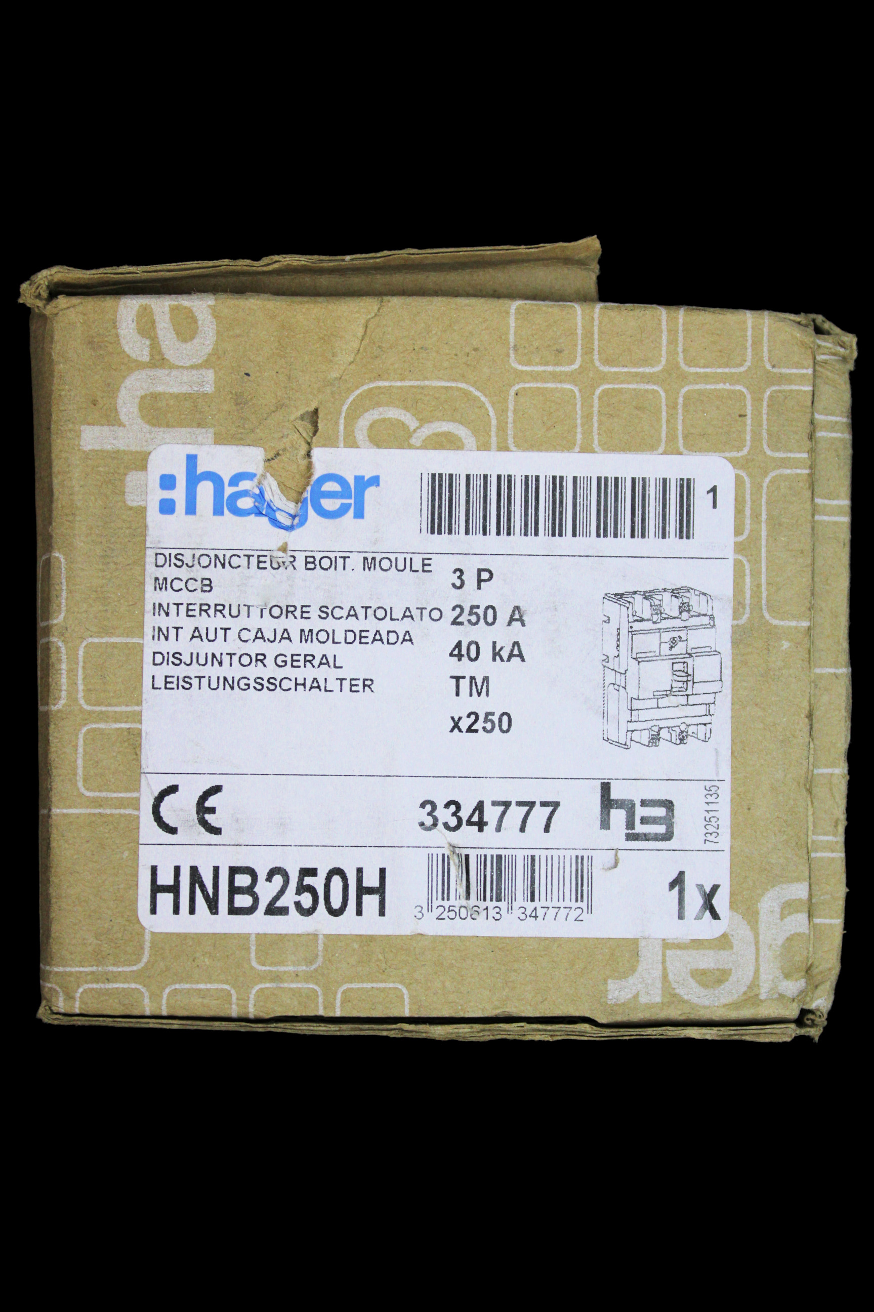 HAGER 250 AMP 40kA TRIPLE POLE MCCB 334777 HNB250H X250