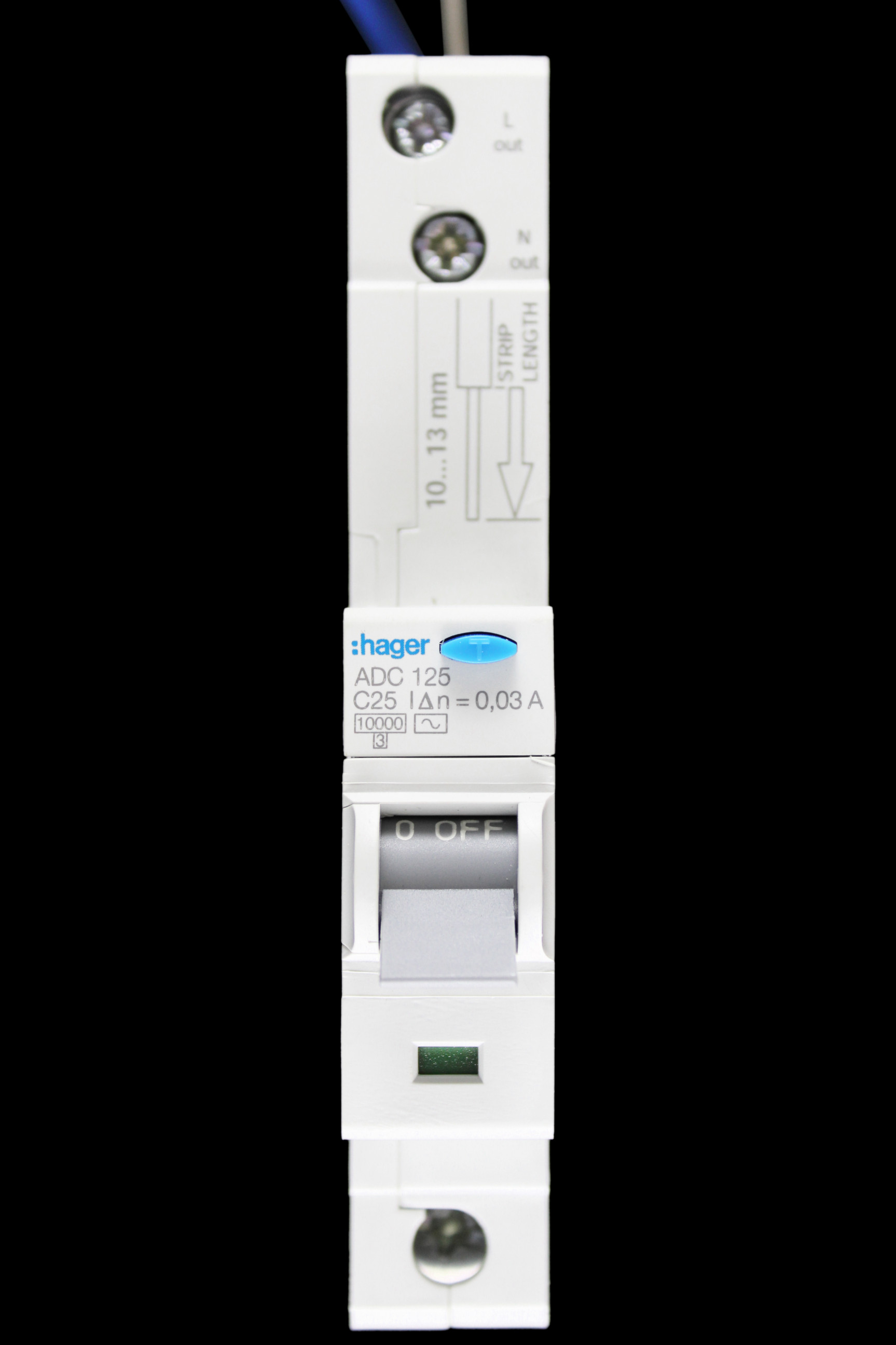 HAGER 25 AMP CURVE C 10kA 30mA RCBO TYPE AC ADC125 106759
