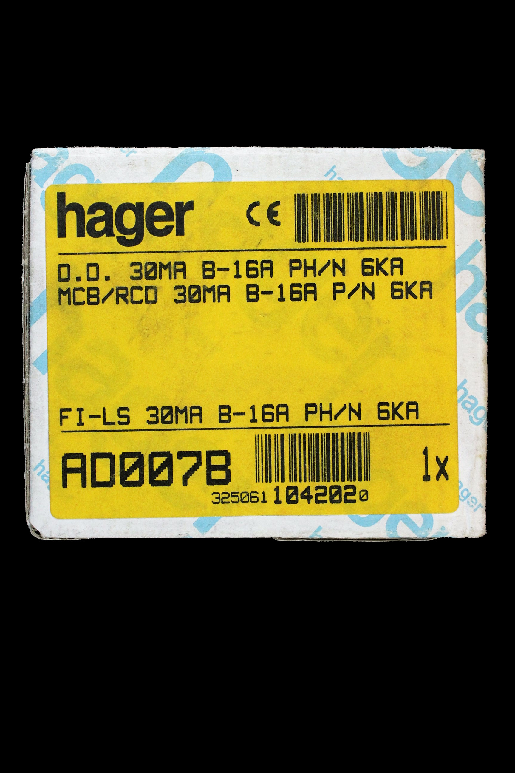 HAGER 16 AMP CURVE B 6kA 30mA DOUBLE POLE RCBO RCD MCB AD007B 104202