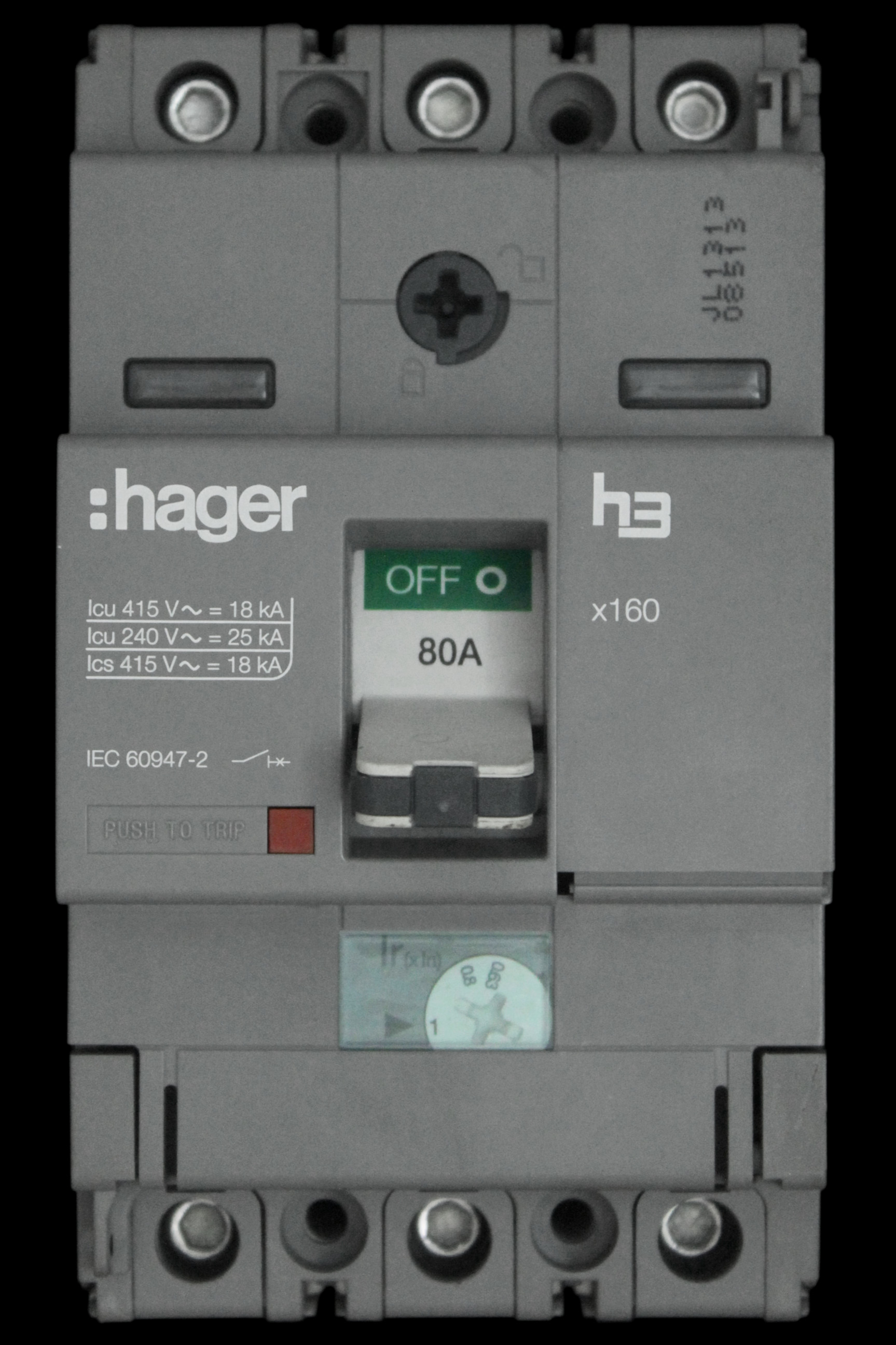 HAGER 80 AMP 18kA TRIPLE POLE MCCB HDA080U1 X160 313065