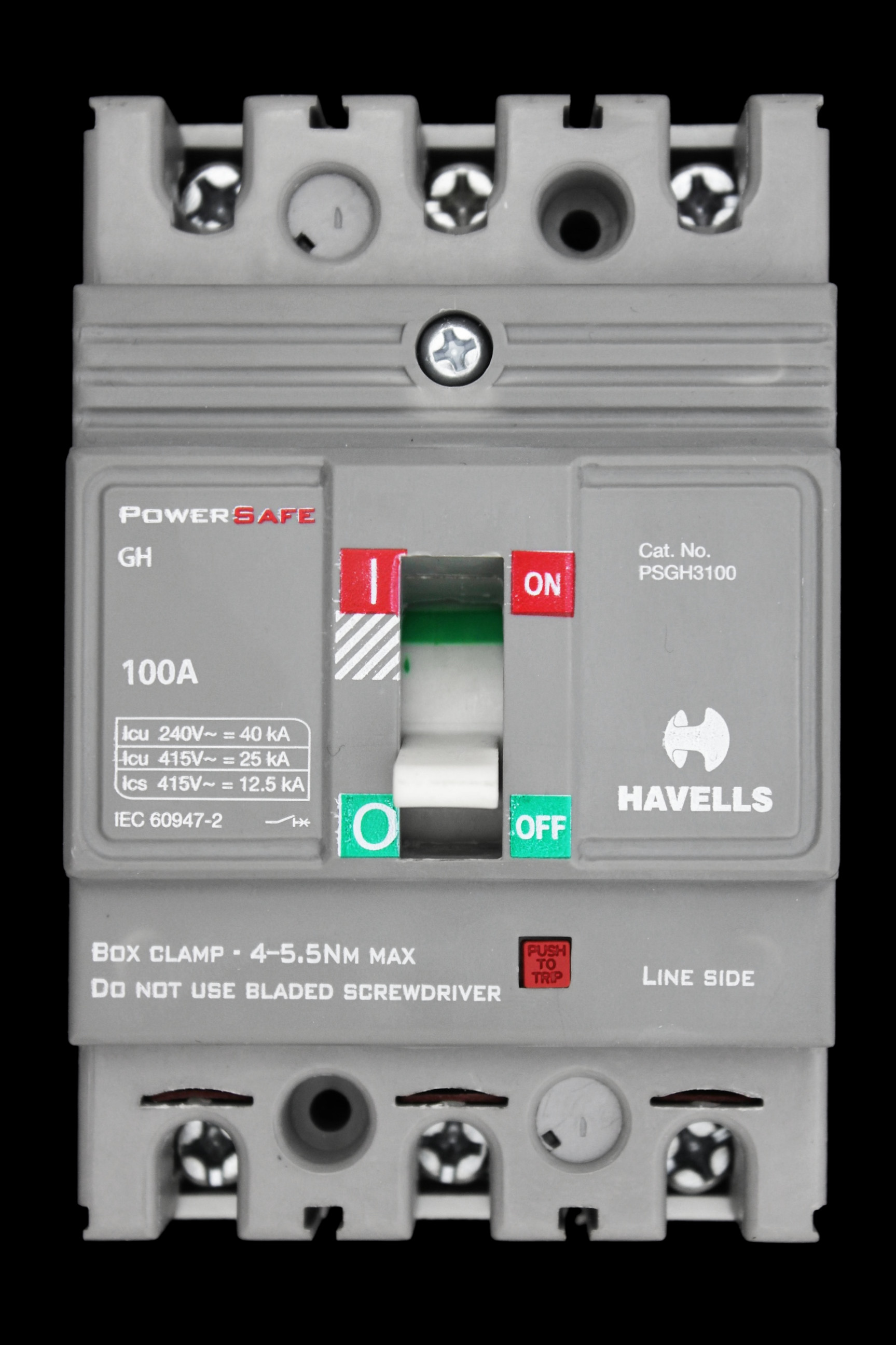 HAVELLS 100 AMP 25kA TRIPLE POLE MCCB POWERSAFE PSGH3100