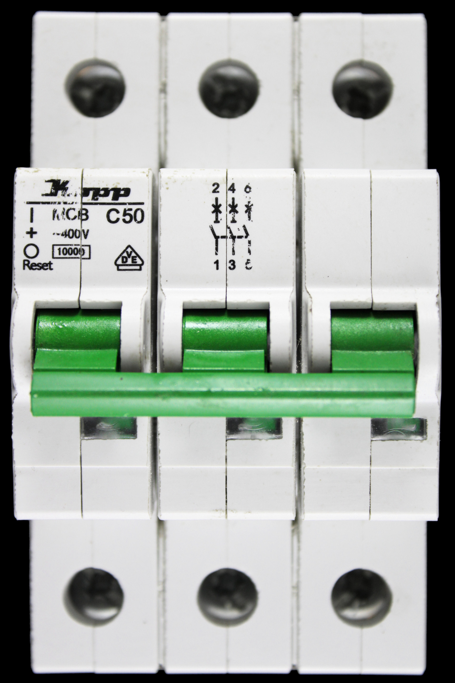 KOPP 50 AMP CURVE C 10kA TRIPLE POLE MCB CIRCUIT BREAKER