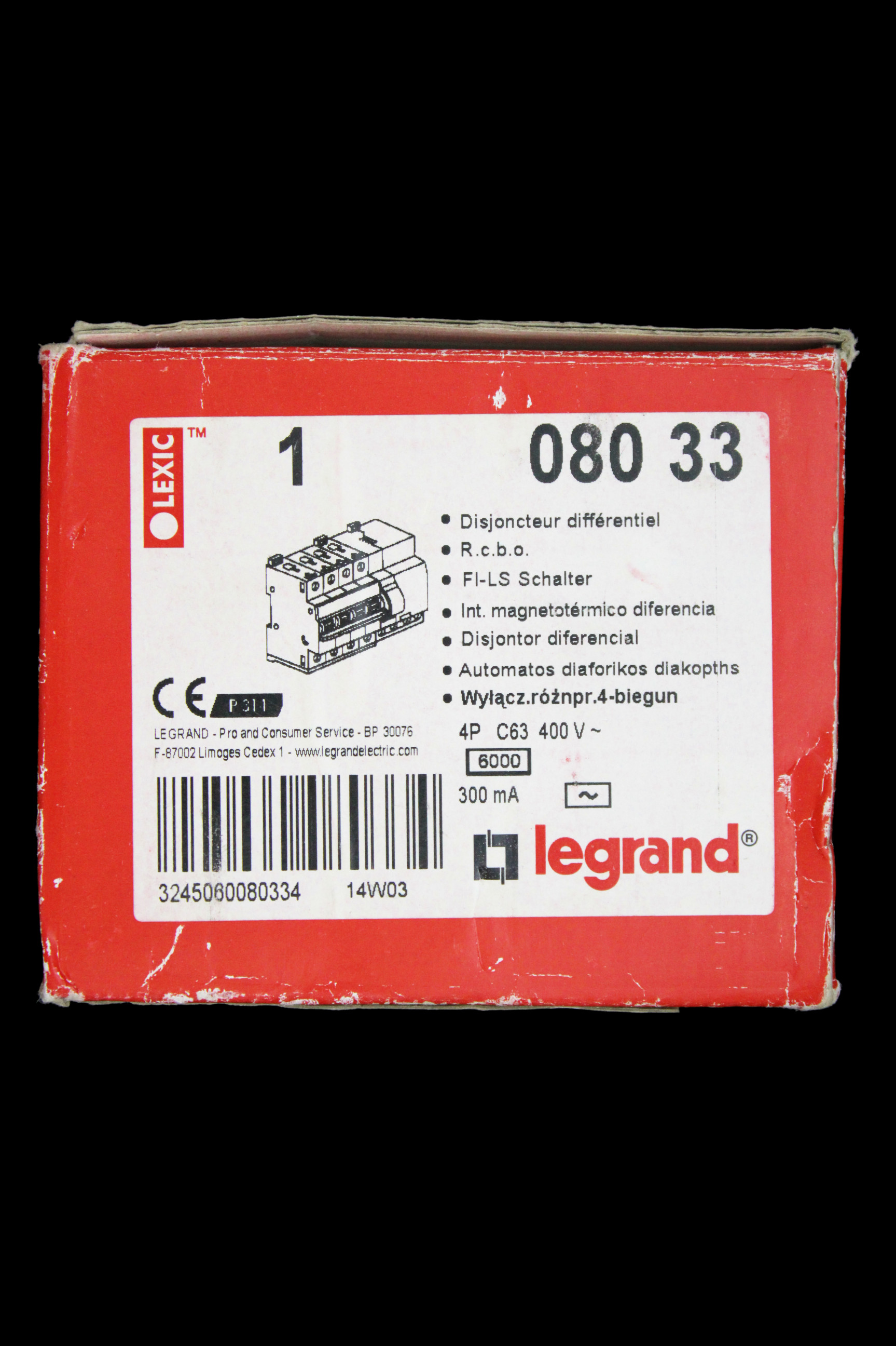 LEGRAND 63 AMP CURVE C 6kA 300mA FOUR POLE RCBO TYPE AC 08033 080 33